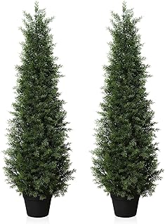 Fopamtri Artificial Plants Outdoor 120 cm Cypress Tree Fake Plants Plastic in Pot, UV Rated Cedar Tree for Indoor Outdoor Home Garden Porch Decor(2 Pack)