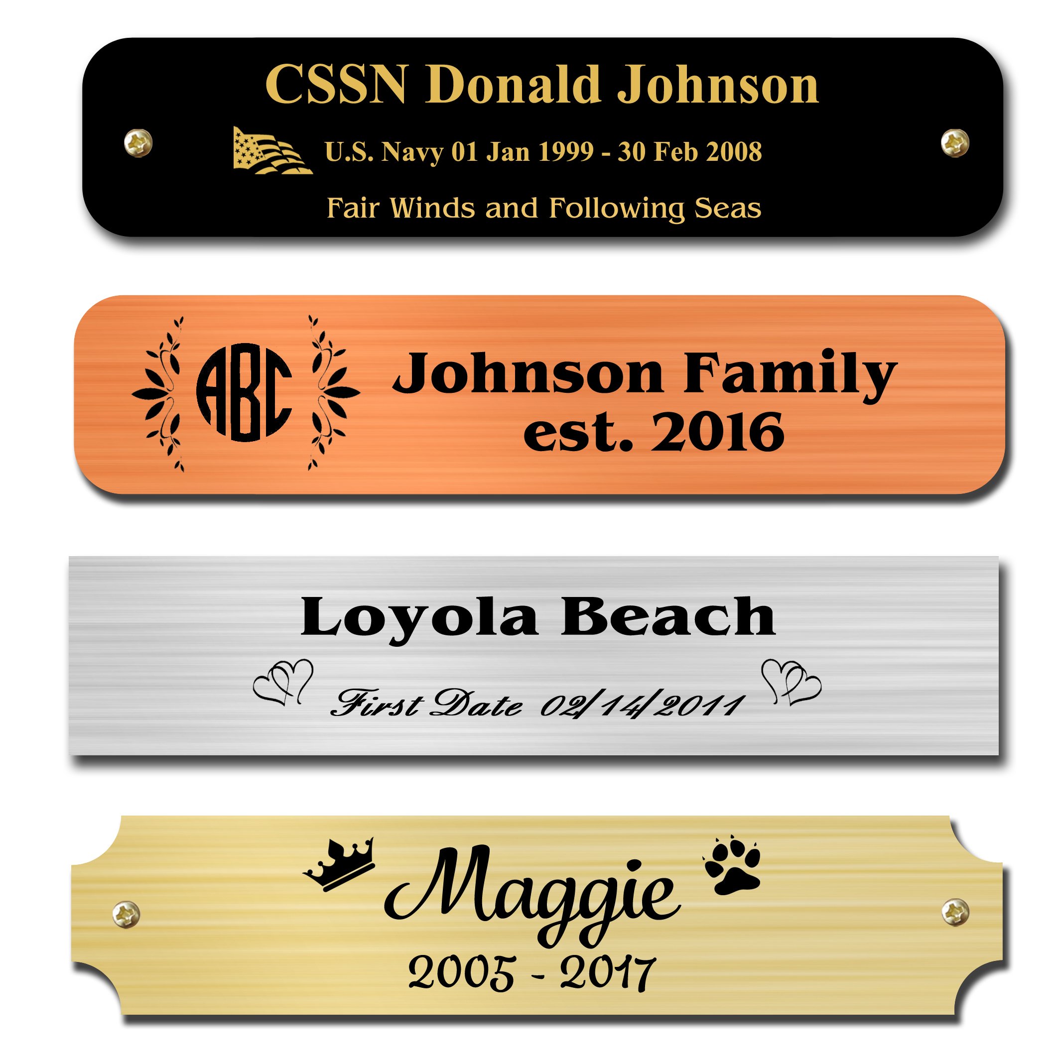 0.75" H x 3.5" W, Brass Nameplates, Metal Plate, Personalized, Custom Engraved Tag, Name Plaque, Square Rounded or Notched Corners, Made in USA (0.75"