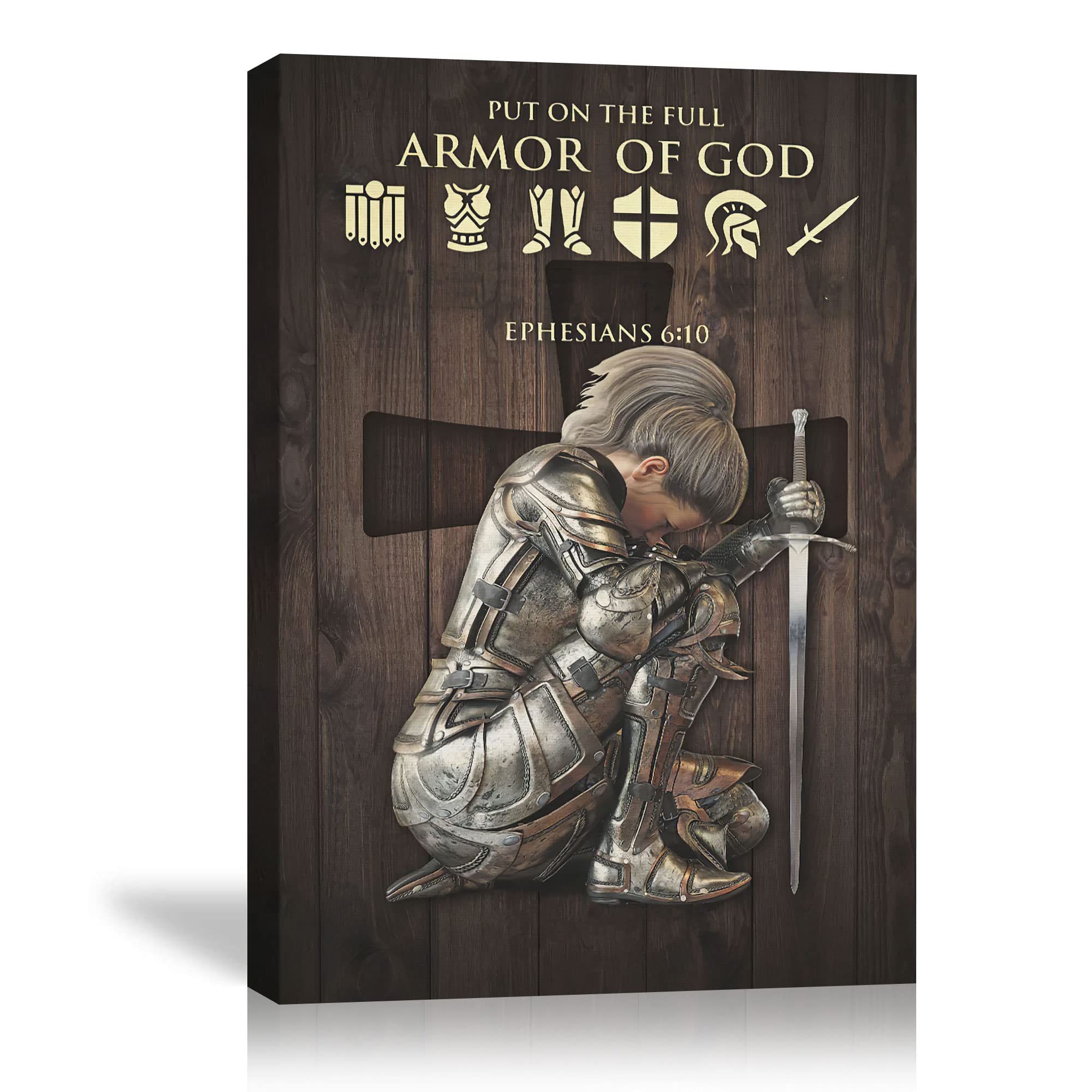 Personalized Woman Warrior of God Put On The Full Armor Of God Ephesians 6:10 Vertical Poster Poster No Frame, Canvas 1.5in Framed Prints Wall Art Home Decoration Artwork Picture HC