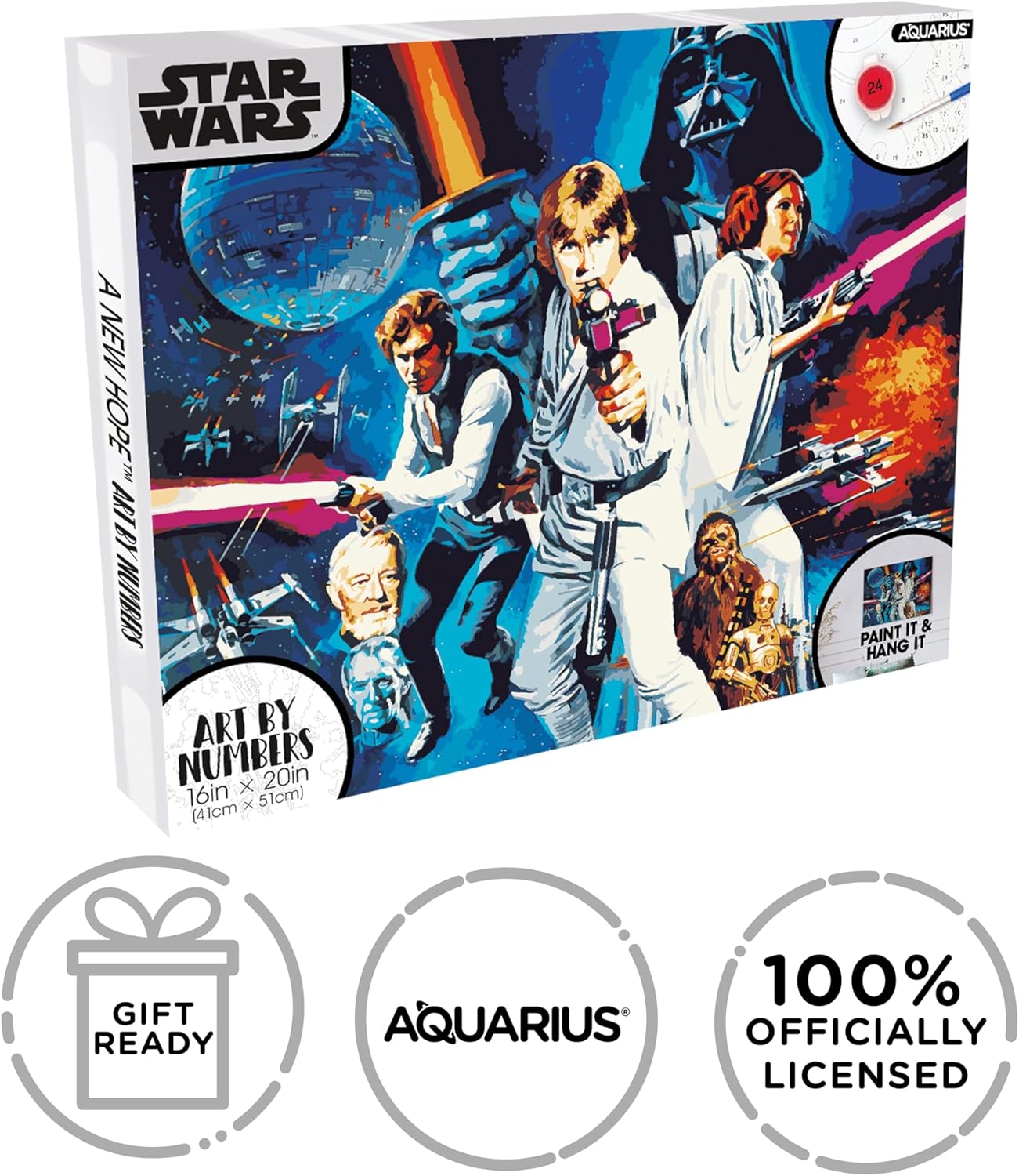 Aquarius Star Wars Episode IV A New Hope Art By Numbers Painting Kit (16 x 20 Stretched Canvas) 24 Paints, 3 Paint Brushes, Ready to Hang, Officially Licensed Star Wars Movie Collectible - 16x20 in