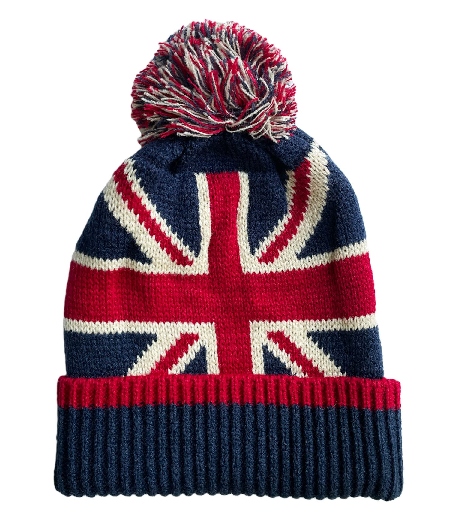 Itzu Men's Union Jack Mix Bobble Union Jack London Knit Winter Beanie Hat Bobble Pom Pom Turn Up In