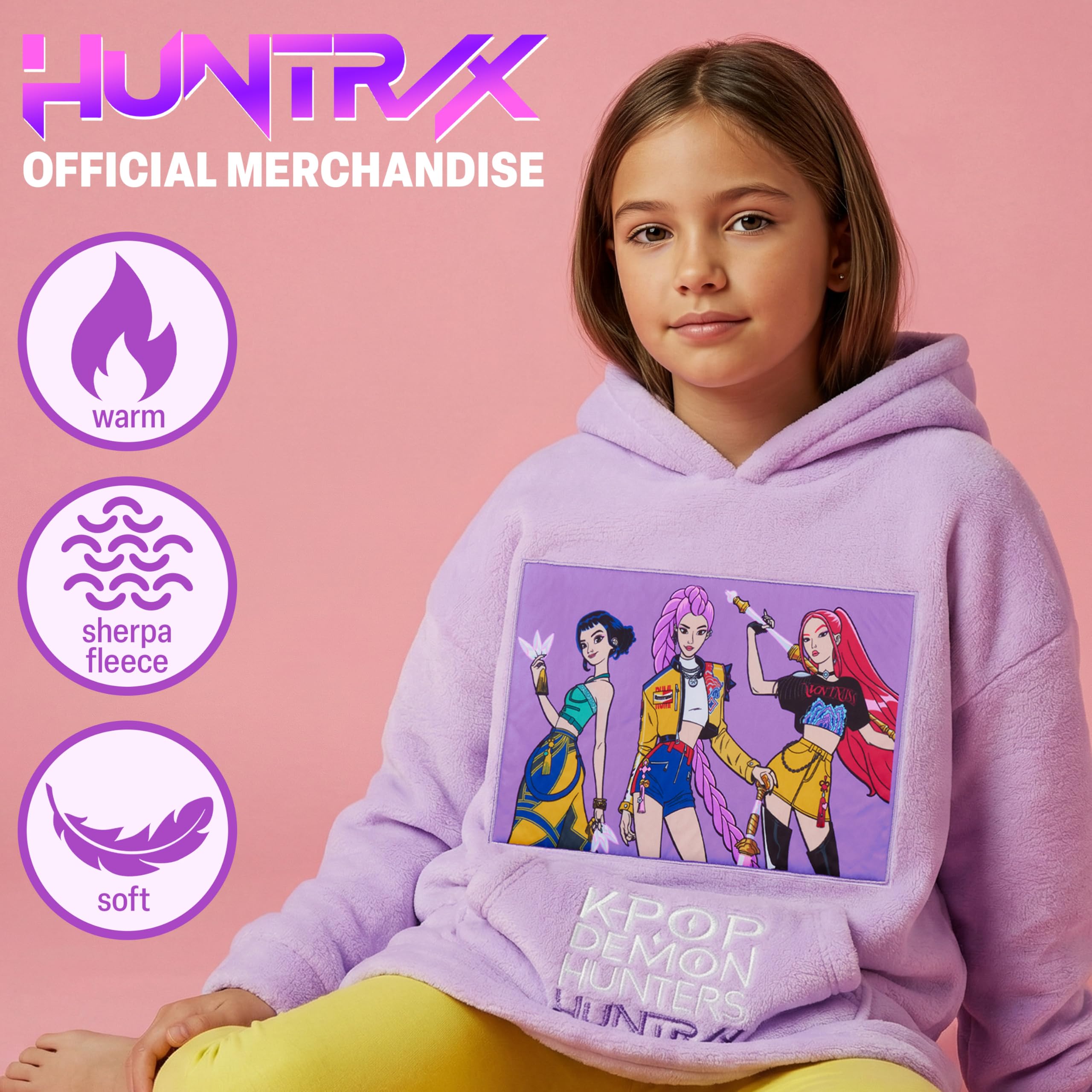 KPop Demon Hunters Oficial Huntrix Sudadera Manta con Capucha para Niñas, Hoodie Oversize con Bolsillo