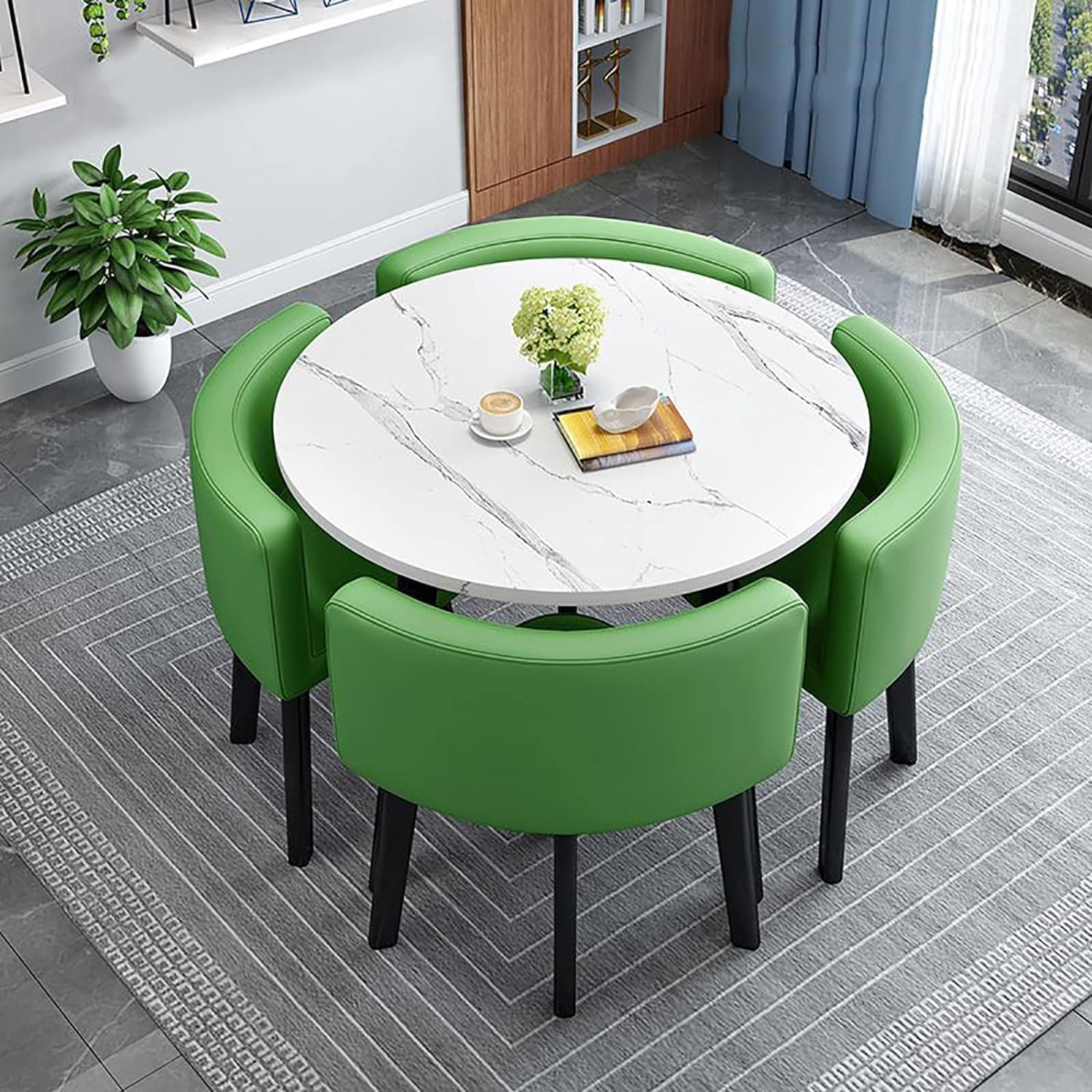 Modern Dining Table Set for 4 Round Conference Room Table with Chairs Small Round Dining Room Table Set Circle Kitchen Table for 4,A17-90x90x75cm