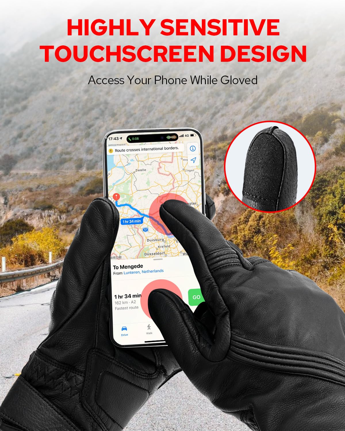 Benlari Guanti da moto in pelle per touch screen da uomo, resistenti all'acqua, per primavera e autunno, per Dirtbike ATV UTV