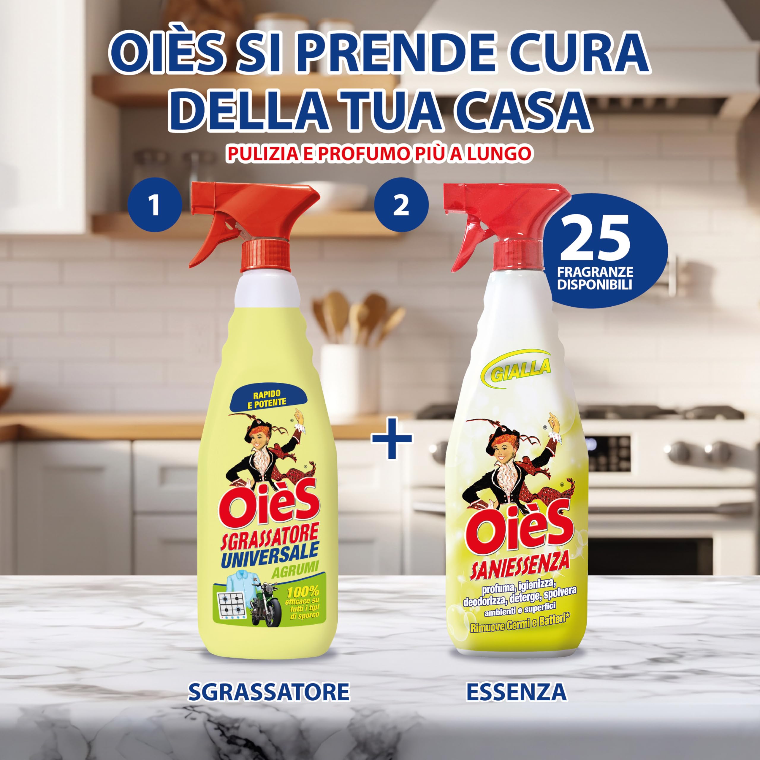 OièS Sgrassatore Universale 750 ml - Spray Sgrassante Rapido e Potente per Cucina, Forno, Piano Cottura, Acciaio e Superfici Lavabili - Elimina Grasso Ostinato e Sporco Incrostato - Agrumi (8 Unità)