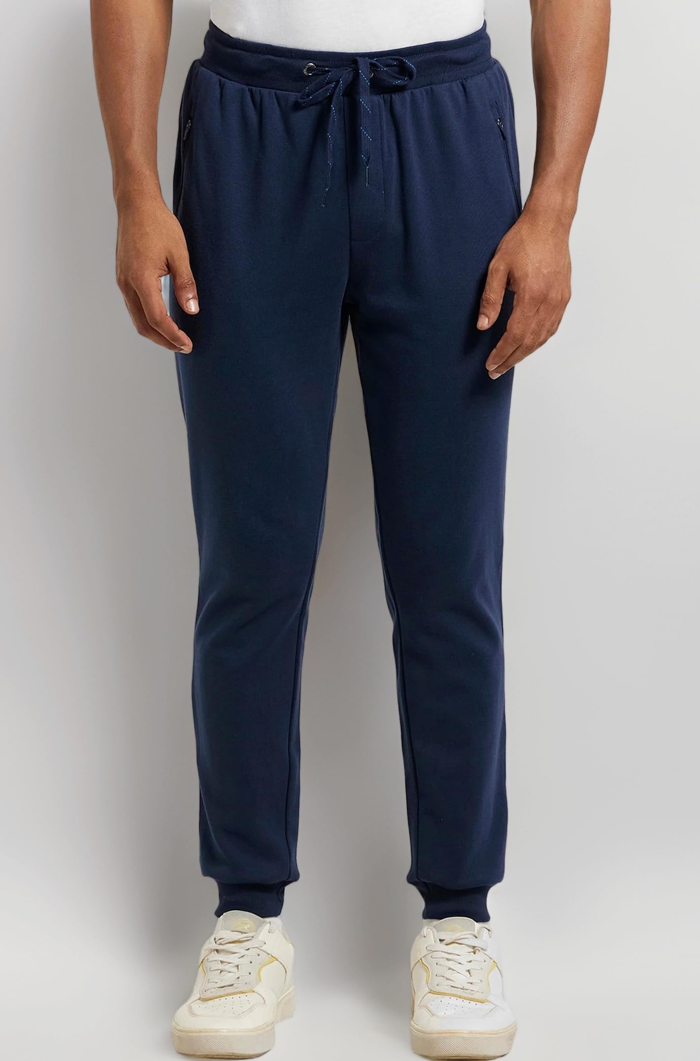 AM02 Men's Super Combed Cotton Rich Slim Fit Joggers with Zipper Pockets