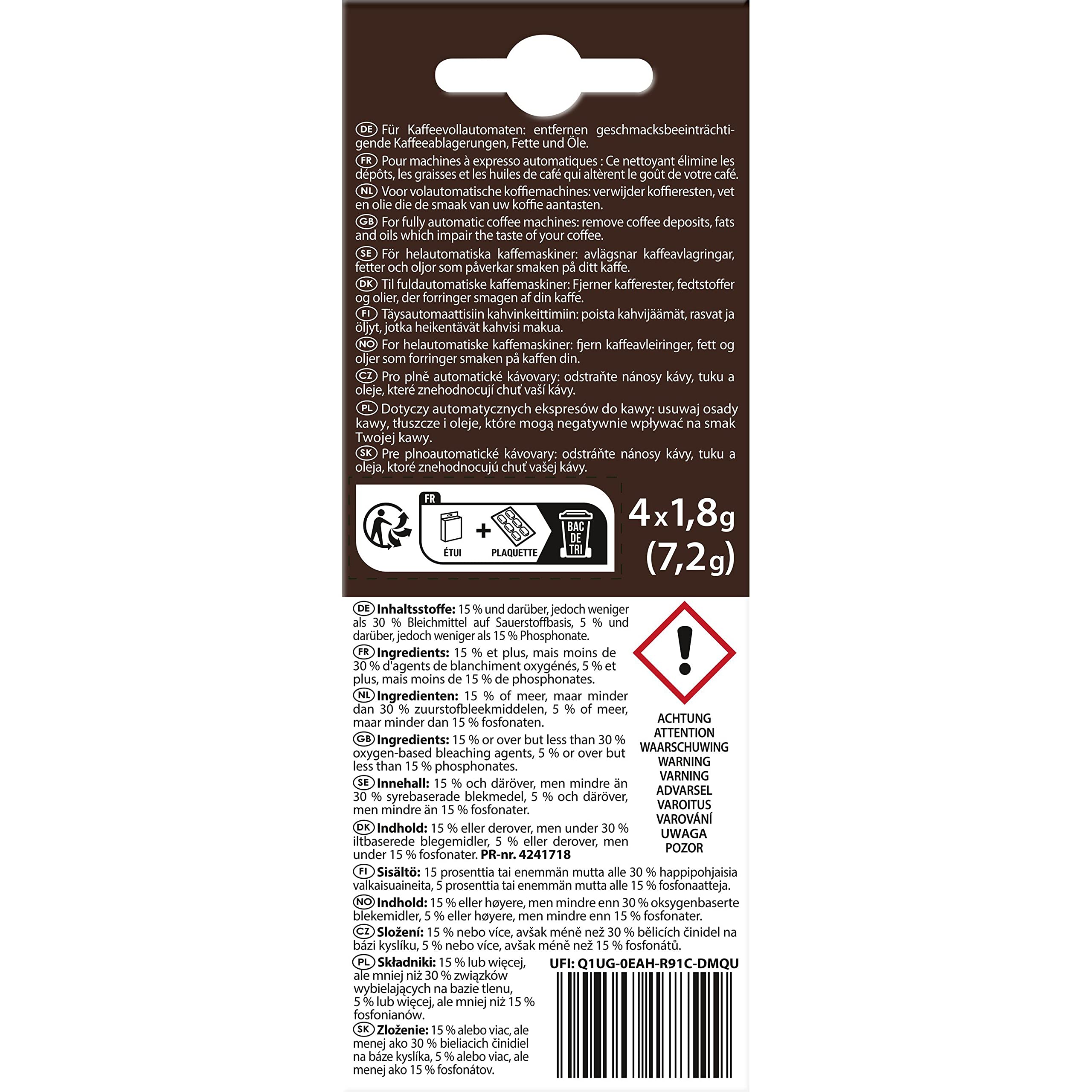 Melitta Nettoyant en Tablettes pour Machine à Café Automatique à Grains, Pastille Nettoyage 4 x 1,8 g