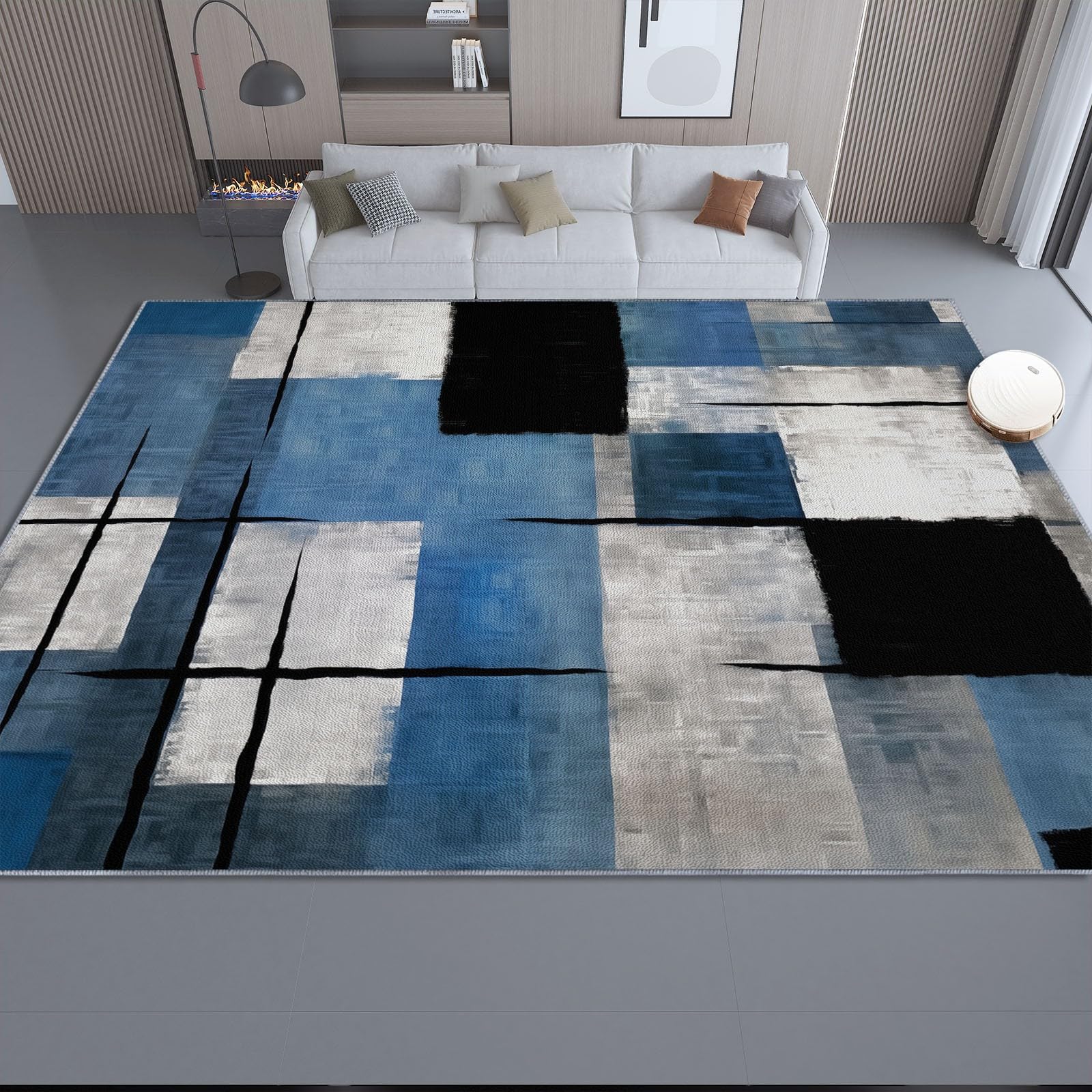 Abstrakcyjny dywan do salonu 140 x 200 cm, kolorowe paski wzór z motywem klocków nadający się do prania z antypoślizgową podstawą i trwałą krawędzią, dywan do sypialni nowoczesny dekoracyjny dywan do