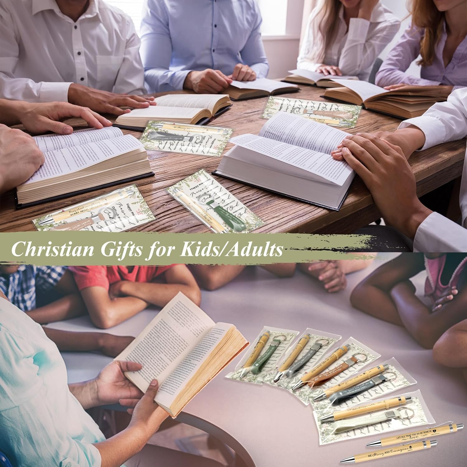 Lincia 30 Sets Easter Christian Gifts Bulk Bible Verse Bamboo Pen Christian Keychains Silicone Tags Bags Religious Bookmarks Gift for Pastor Church Men Women Members Bible Study Groups - Image 7