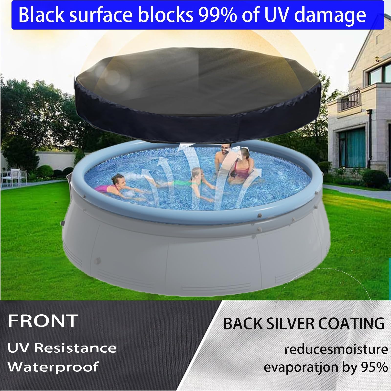 Copertura per Piscina Rotonda,Copertura per Vasca Idromassaggio,Impermeabile e Antipolvere,Esterno Portatile Patio Coperturas Protettiva per Piscina con Coulisse,Giallo,366 * 20cm