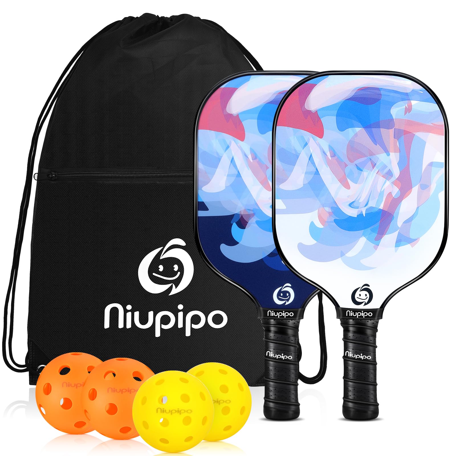niupipo Pickleball Paddles Set of 2/4, USAPA Approved Lightweight Pickleball Rackets, Durable Fiberglass Surface with Polypropylene Honeycomb Core, Cushion Grip and Carry Bag