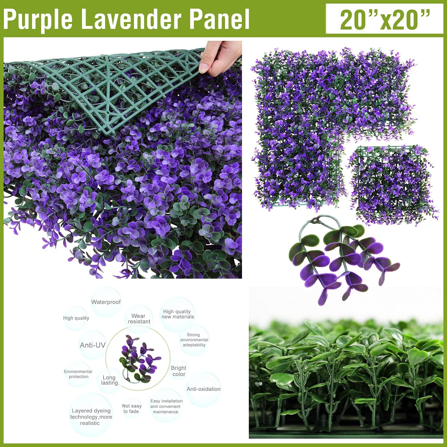 6PCS 20''×20'' Artificial Boxwood Panels Topiary Hedge Plant Privacy Screen Faux Ivy Greenery Grass Backdrop Wall Décor UV Protected for Outdoor Indoor Garden Fence Backyard