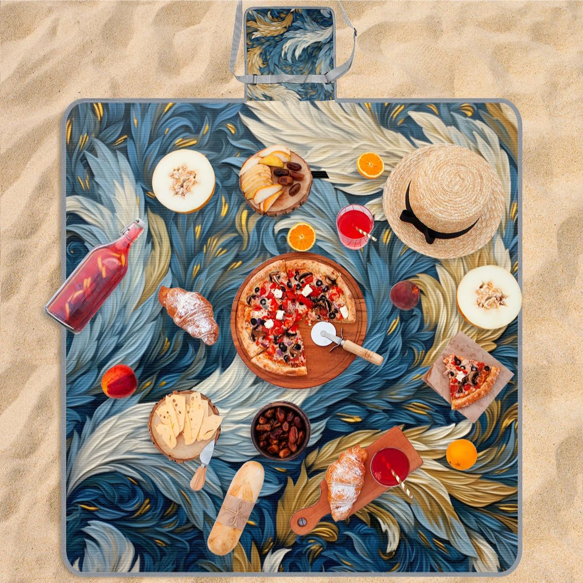 Mantas de picnic de 150 x 145 cm, manta de playa plegable para exteriores, impermeable, para playa, camping, senderismo, picnic