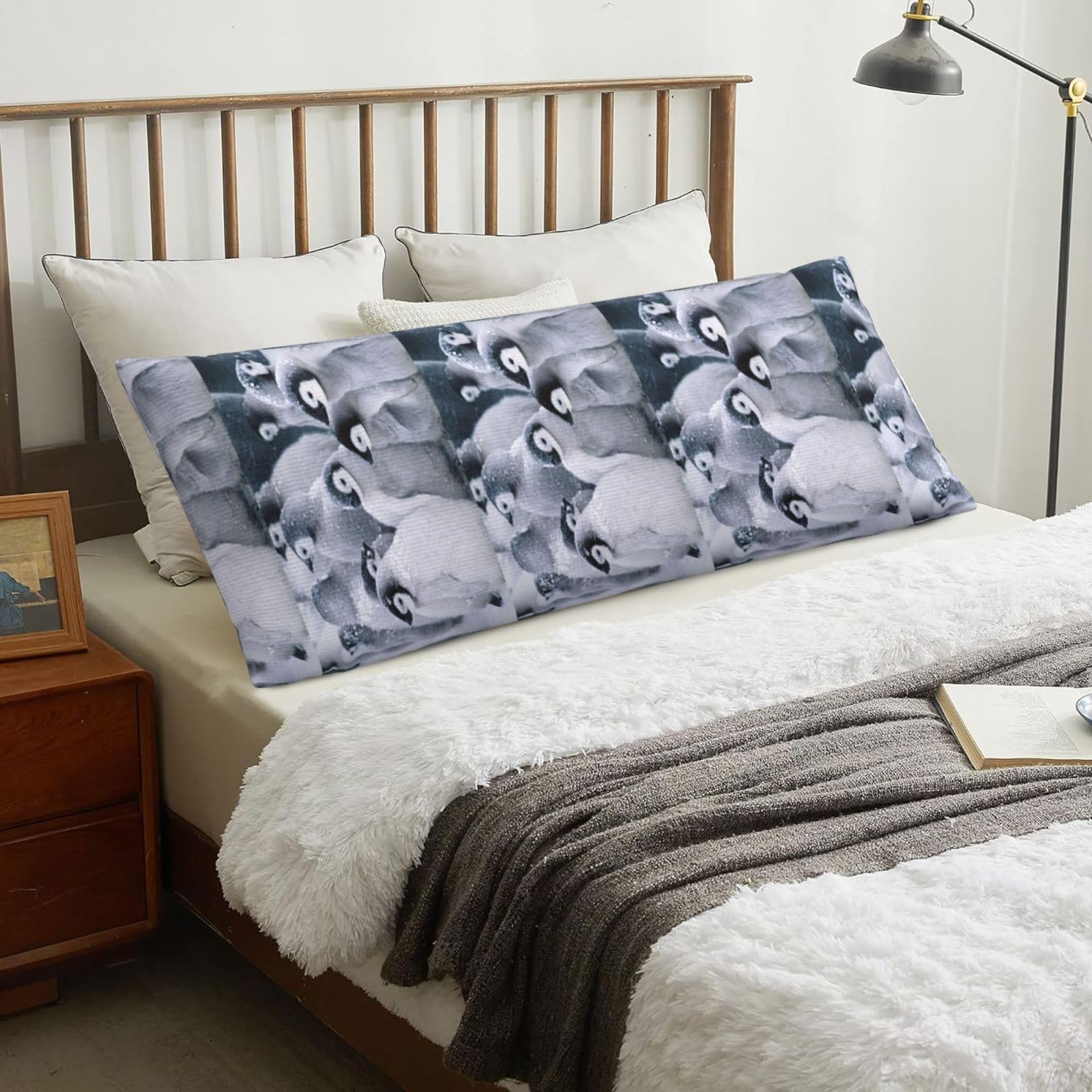 Penguin In The Snow, Body Pillow Cover with Zipper,Long Body Pillowcase 20 x 60 in
