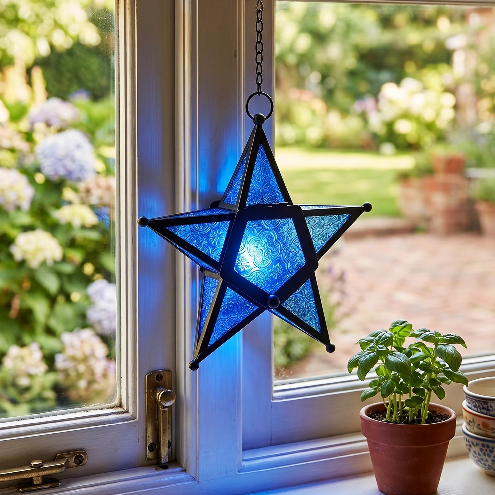 Lanterne decorative a forma di stella, blu, set di 2