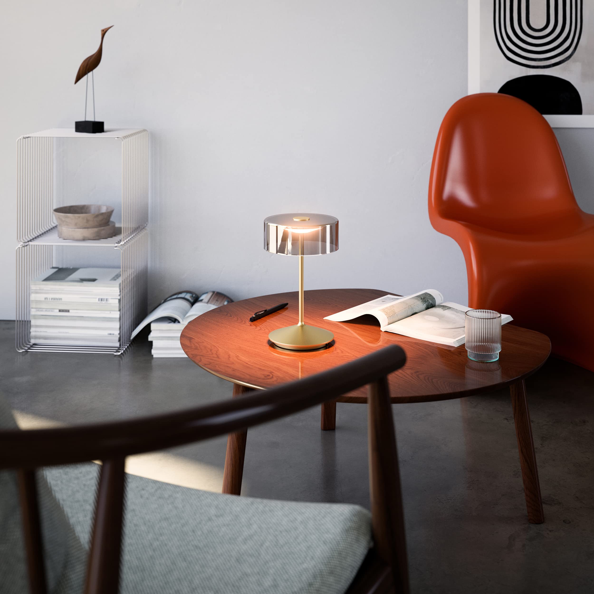 SIGOR Numotion - Dimmbare LED Akku-Tischleuchte Indoor & Outdoor, IP54 spritzwassergeschützt, Höhe 26,5 cm, aufladbar mit Easy Connect, 12 h Leuchtdauer, goldfarben