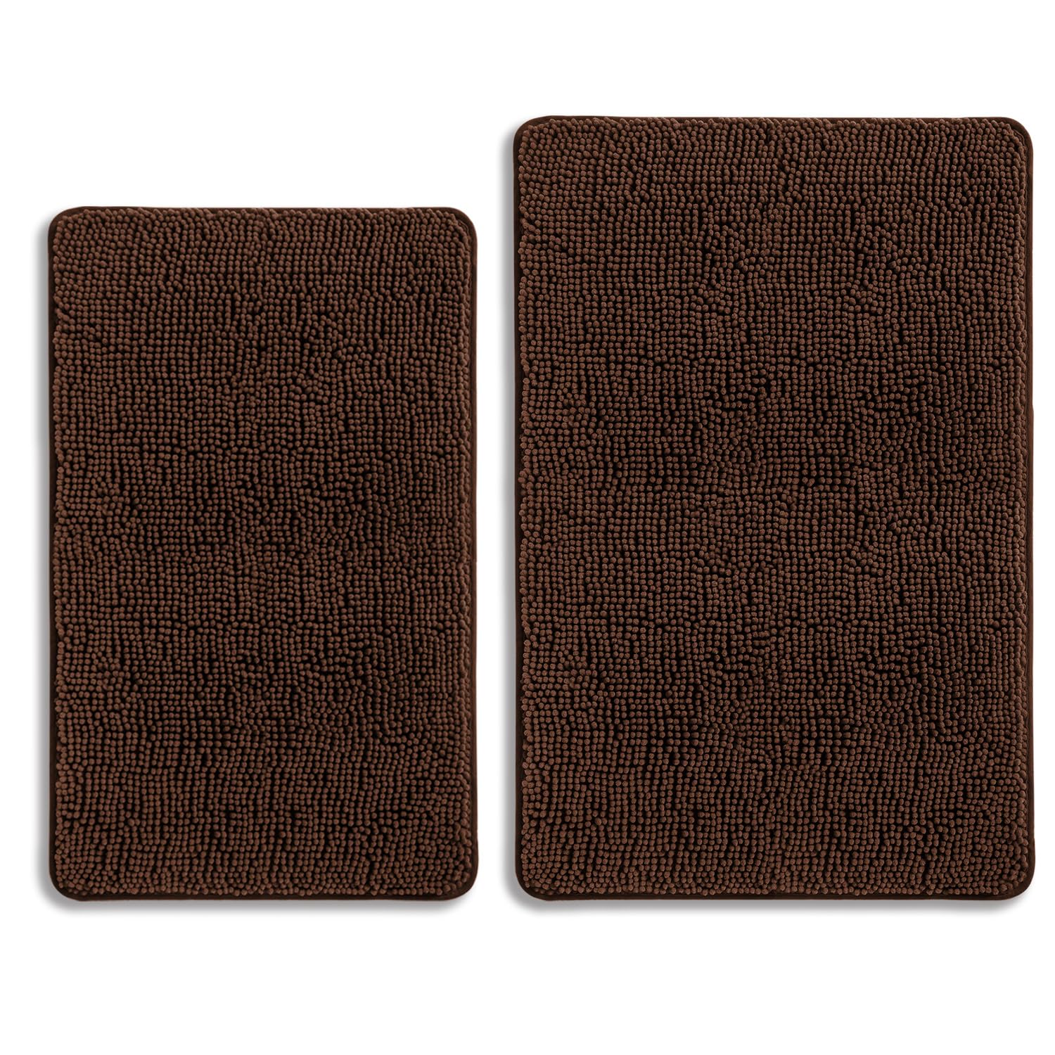 PureSwan Brown Bathroom Rugs Sets 2 Piece – Absorbent and Washable Bath Mat, Non-Slip, Thick Soft Chenille Bath Rugs for Bathroom Floor, Shower, Sink - 20" x 32"+24" x 36"