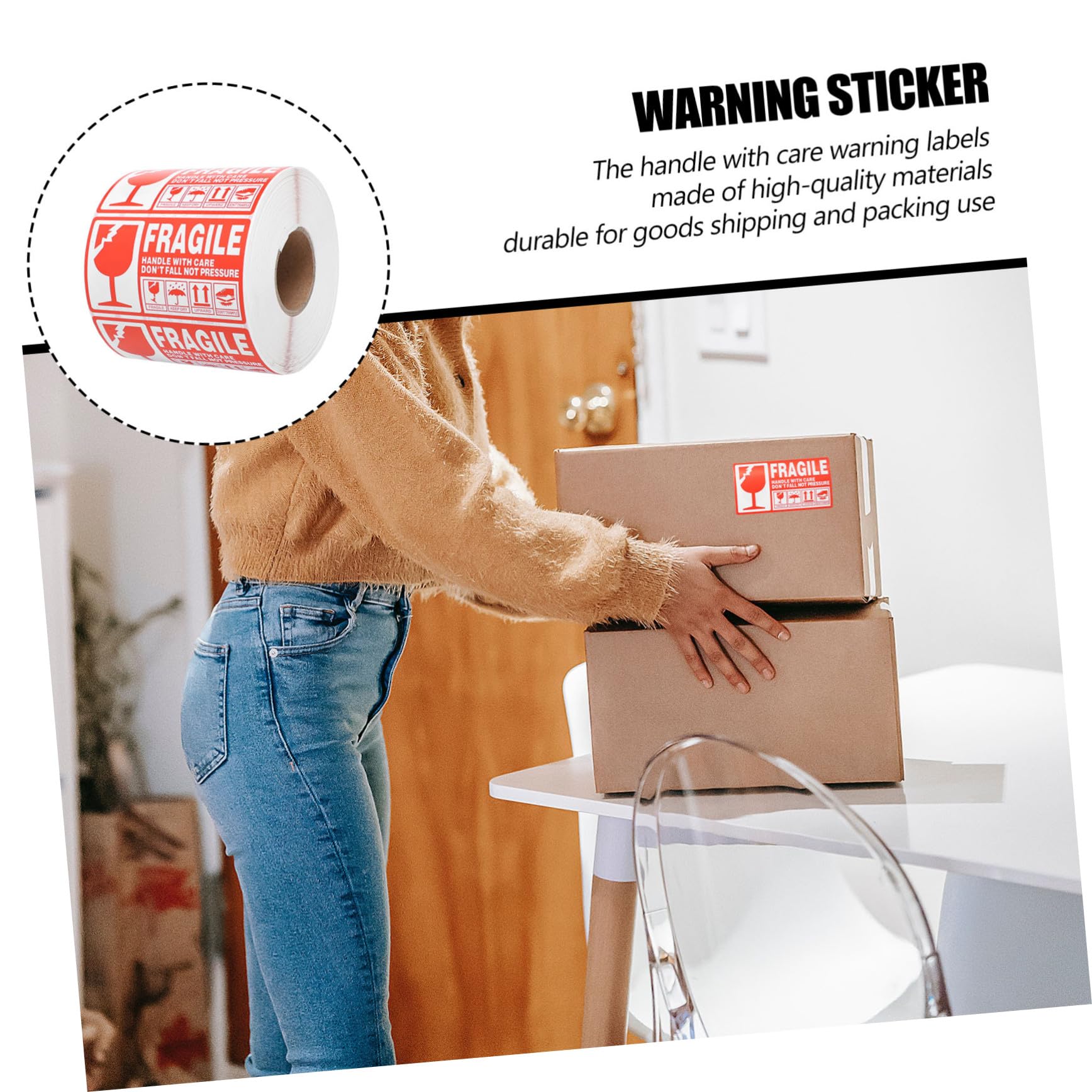 POPETPOP Etichette Adesive di Carta Fragile Rosse e Bianche 90x50mm 1000 Pezzi per Imballaggio Spedizioni con Avvertenza Maneggiare con Cura per Pacchi e Pallet