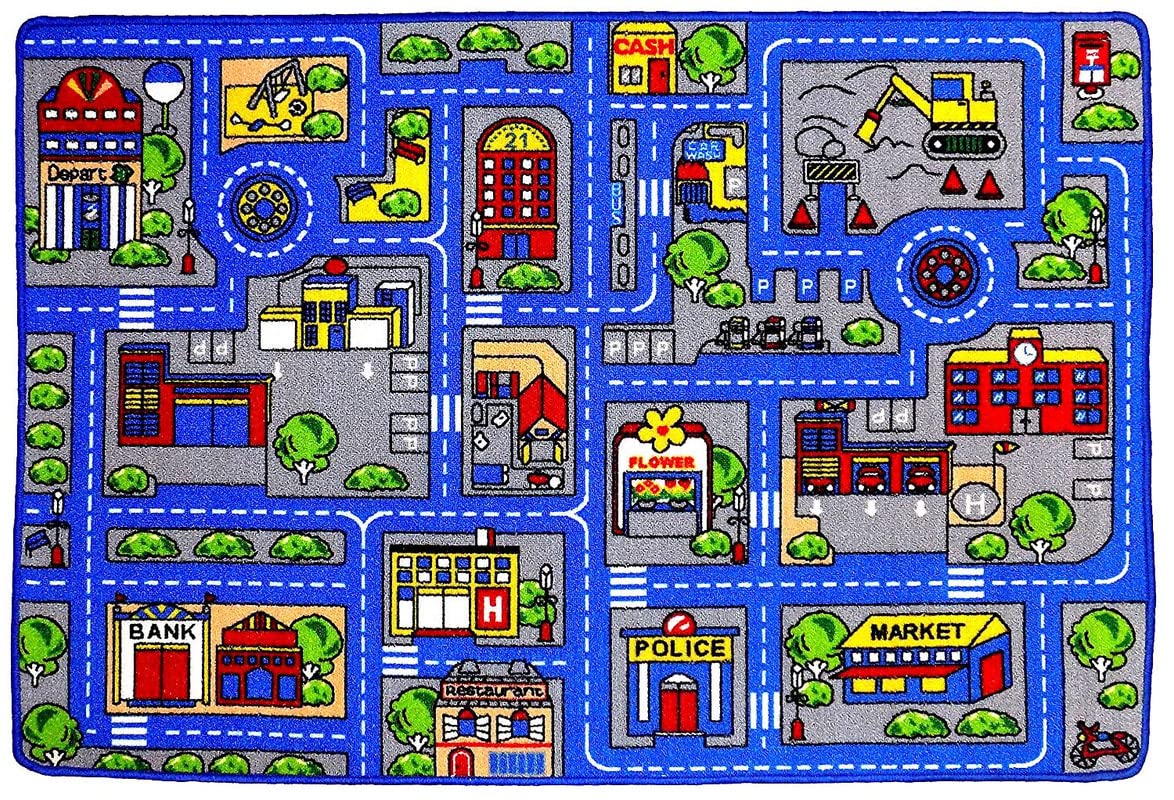 Mybecca Kids Rug Town Map 5' X 7' Childrens Area - Street Map Non Skid Backing (59