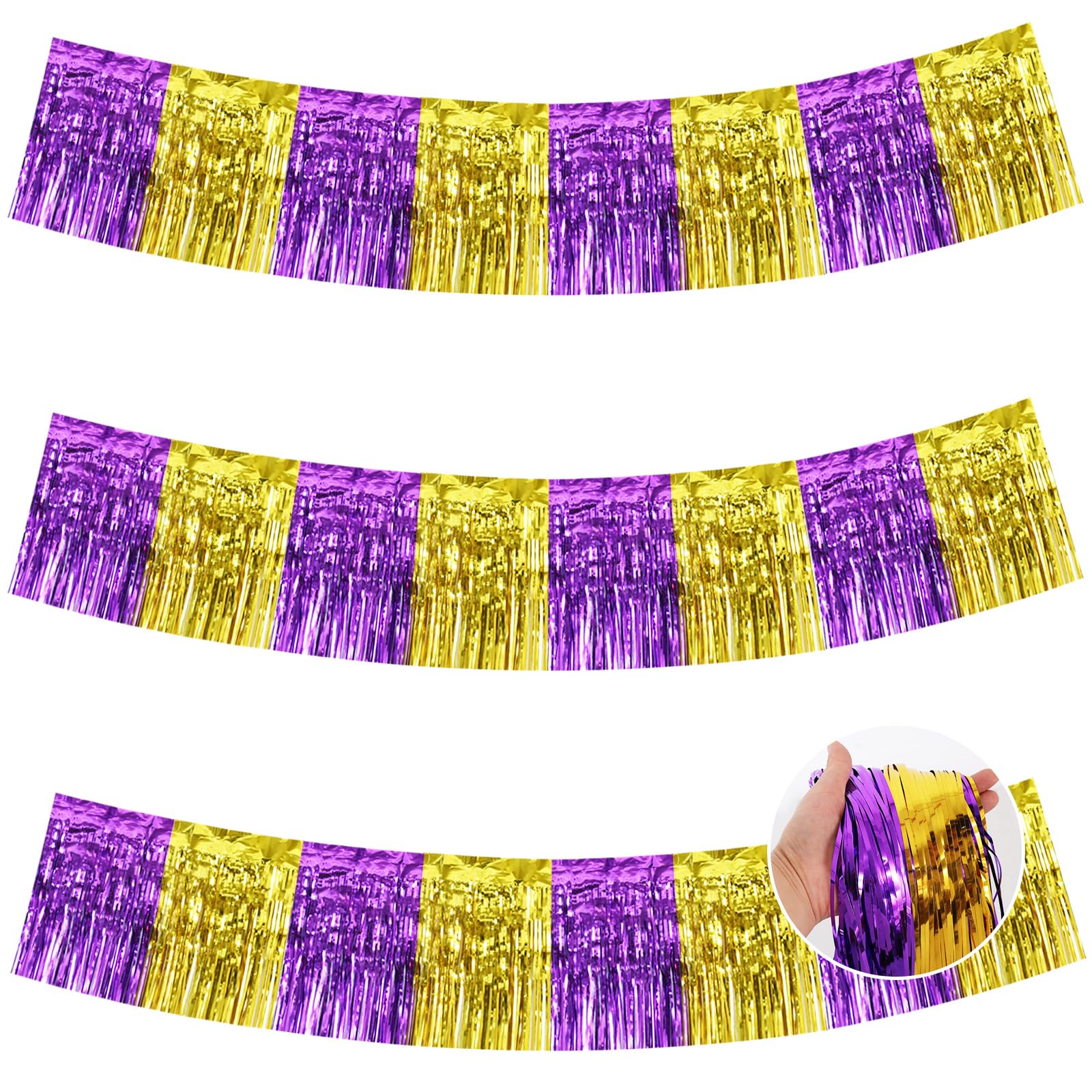 BEISHIDA Purple Gold Fringe Garland Banner 30ft Wall Tinsel Foil Streamers
