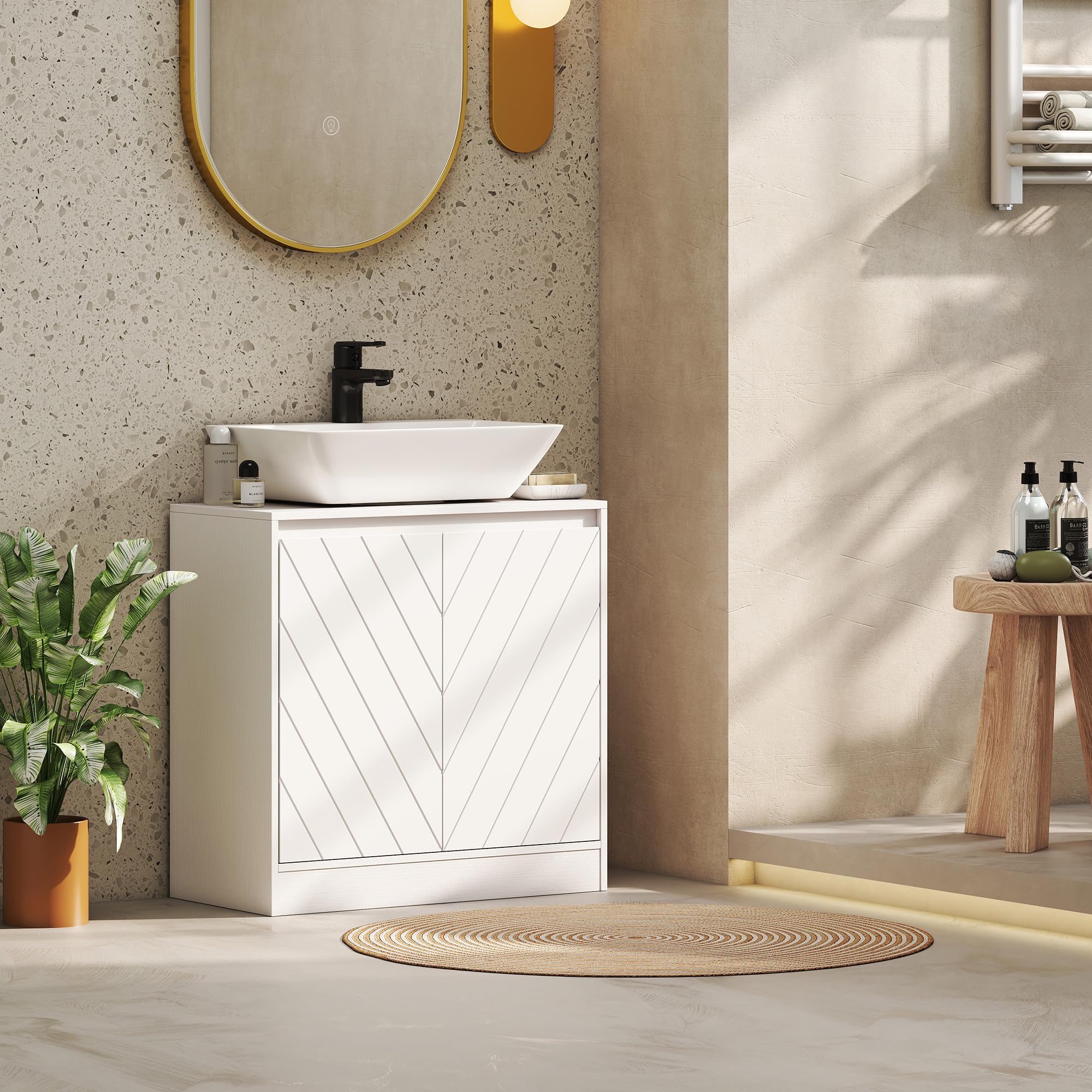 HOMCOM Mueble Bajo Lavabo, Mueble de Baño con 2 Puertas y Estante Ajustable, Armario de Baño para Lavabos con o sin Pedestal, Estilo Vintage, 60x30x59,8 cm, Blanco