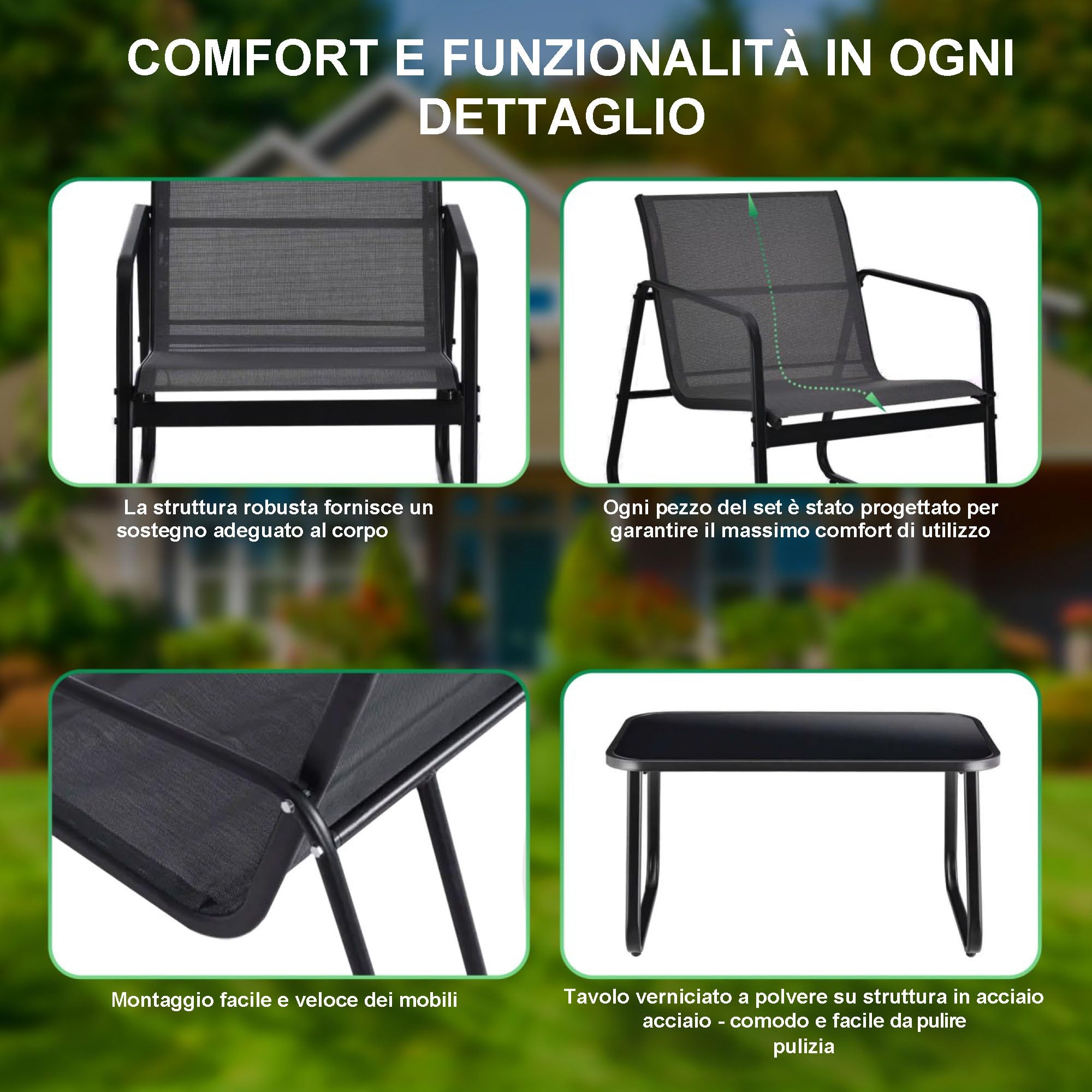 EXTRALINK Set di Mobili da Giardino – Set di mobili da balcone resistente alle intemperie, con divano a 2 posti, 2 sedie e tavolo, robusto telaio in acciaio e tessuto resistente ai raggi UV