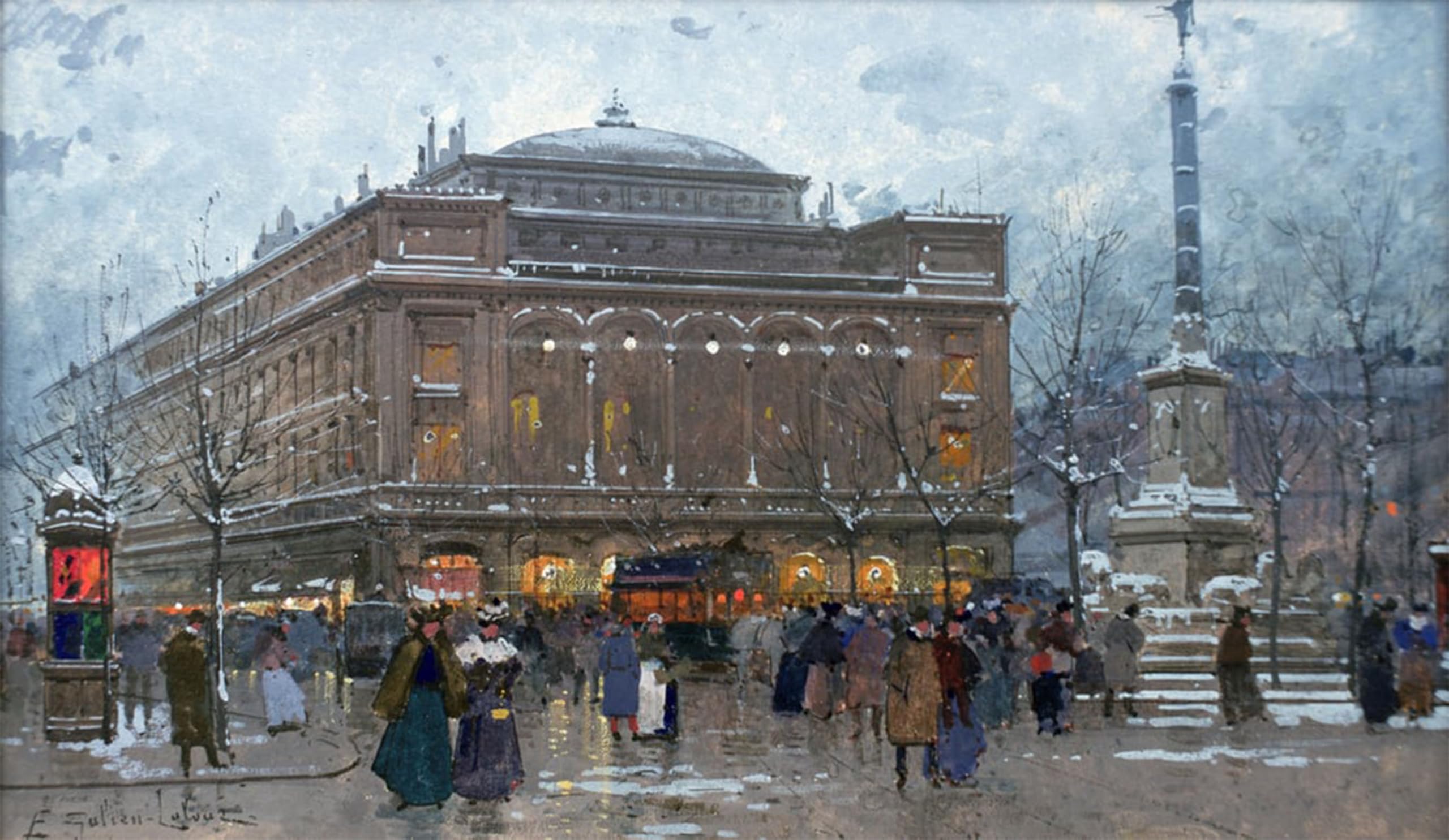 ARTXLXXBN Famous Print Painting Colorful Art Print Place Du Chatelet by Eugene Galien Laloue Canvas Art Decorations for Home Decor 60x90cm