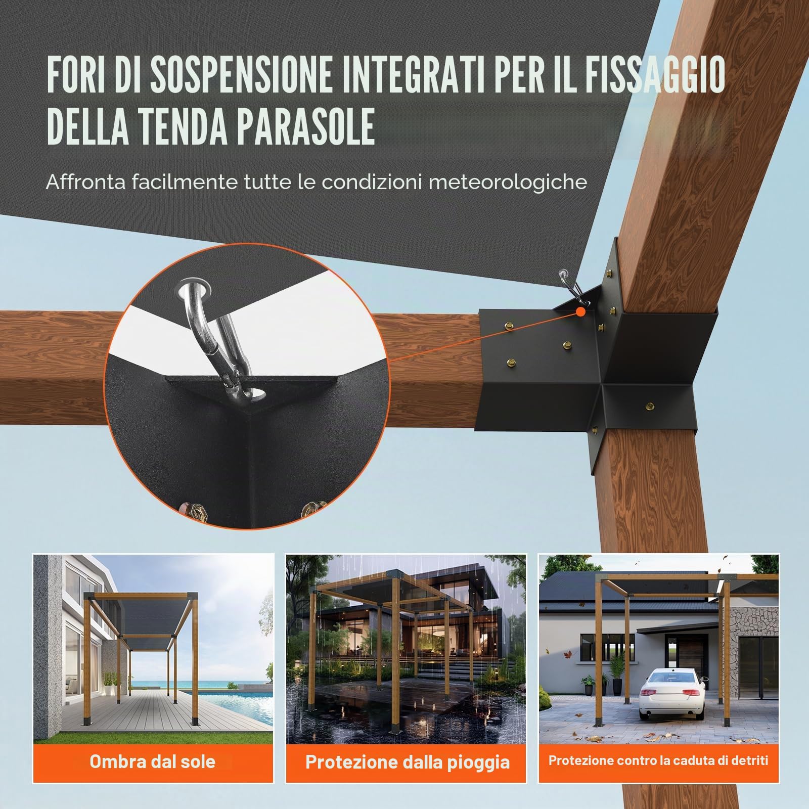 VEVOR Kit Staffe per Pergola 10x10 cm Supporto per Pali in Legno da Carpenteria 4 Staffe Angolari a 3 Vie Kit per Travi Fai da Te per Gazebo, Pergolati da Patio, Cabine, Kit Staffe per Pergola 4 pz