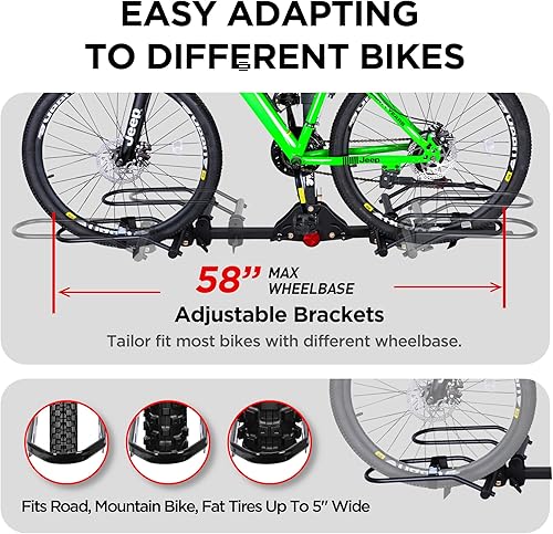 Miniatura 7 de POLESTAR Soporte de 2 bicicletas montado en enganche, 200 libras de capacidad para bicicleta con bloqueo, receptor de 2 pulgadas plegable para