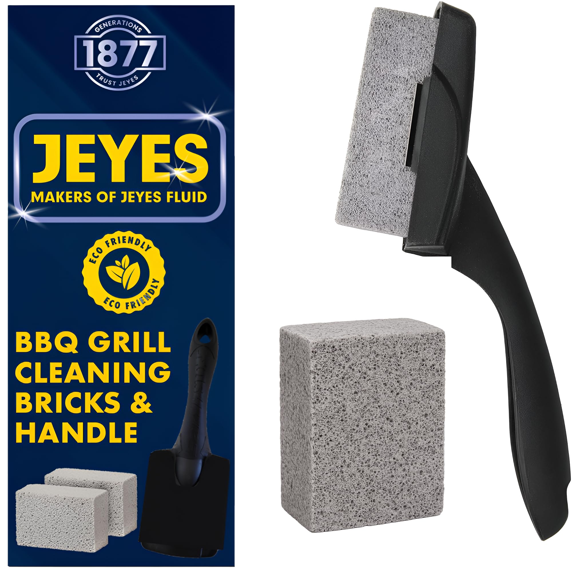 Jeyes BBQ Grill Cleaner Bricks with Handle – Chemical-Free BBQ Cleaning Kit for Outdoor Grills – Includes 2 Easy to Use Bricks (Size: 10 x 4 x 7cm) – Tackles Burnt-On Grease & Grime Fast