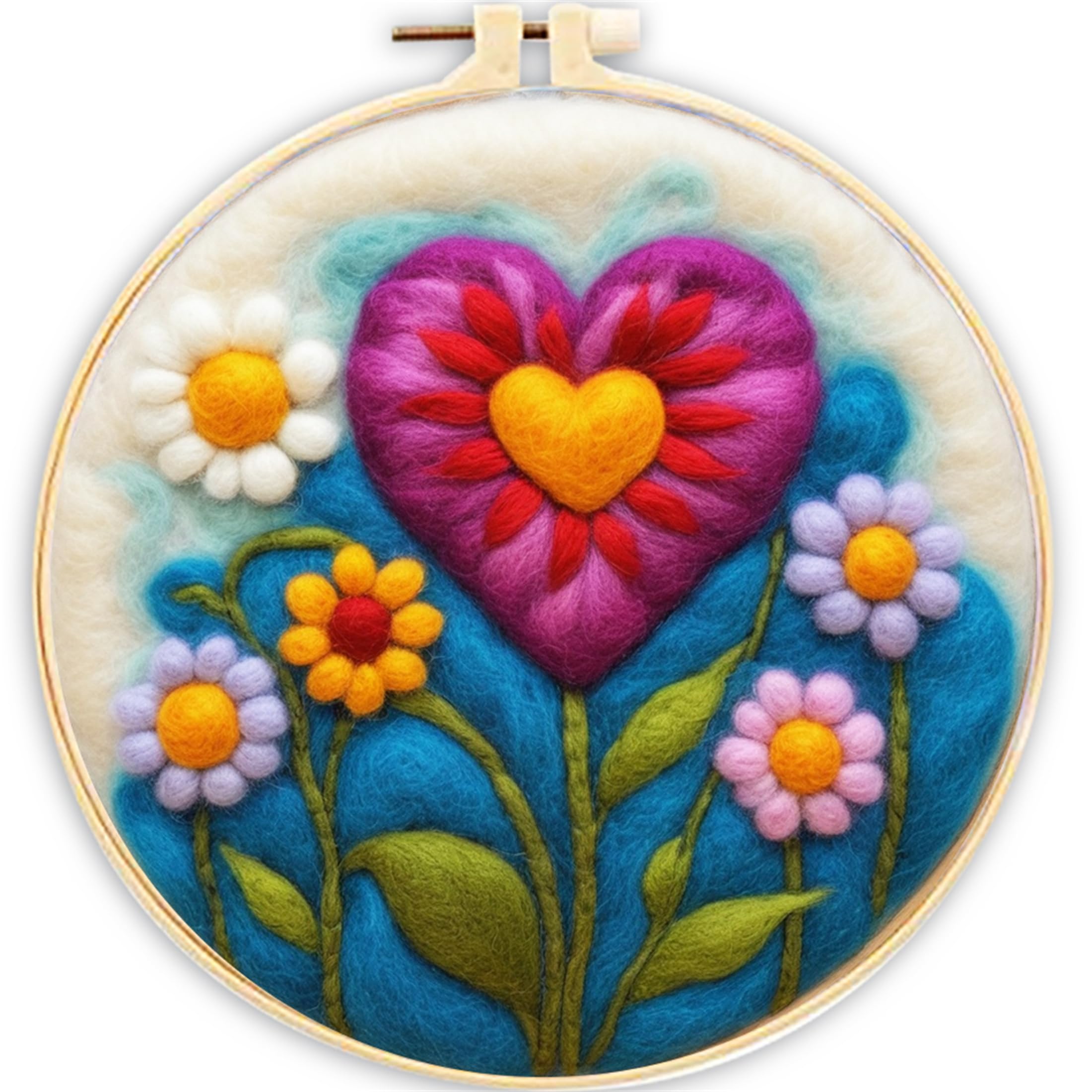 SARBUTER Needle Felting Kits, DIY Wool Felt Starer Needle Felting Embroidery Kits for Beginners ，Suitable for Giftware Home Decoration (Love Flower)