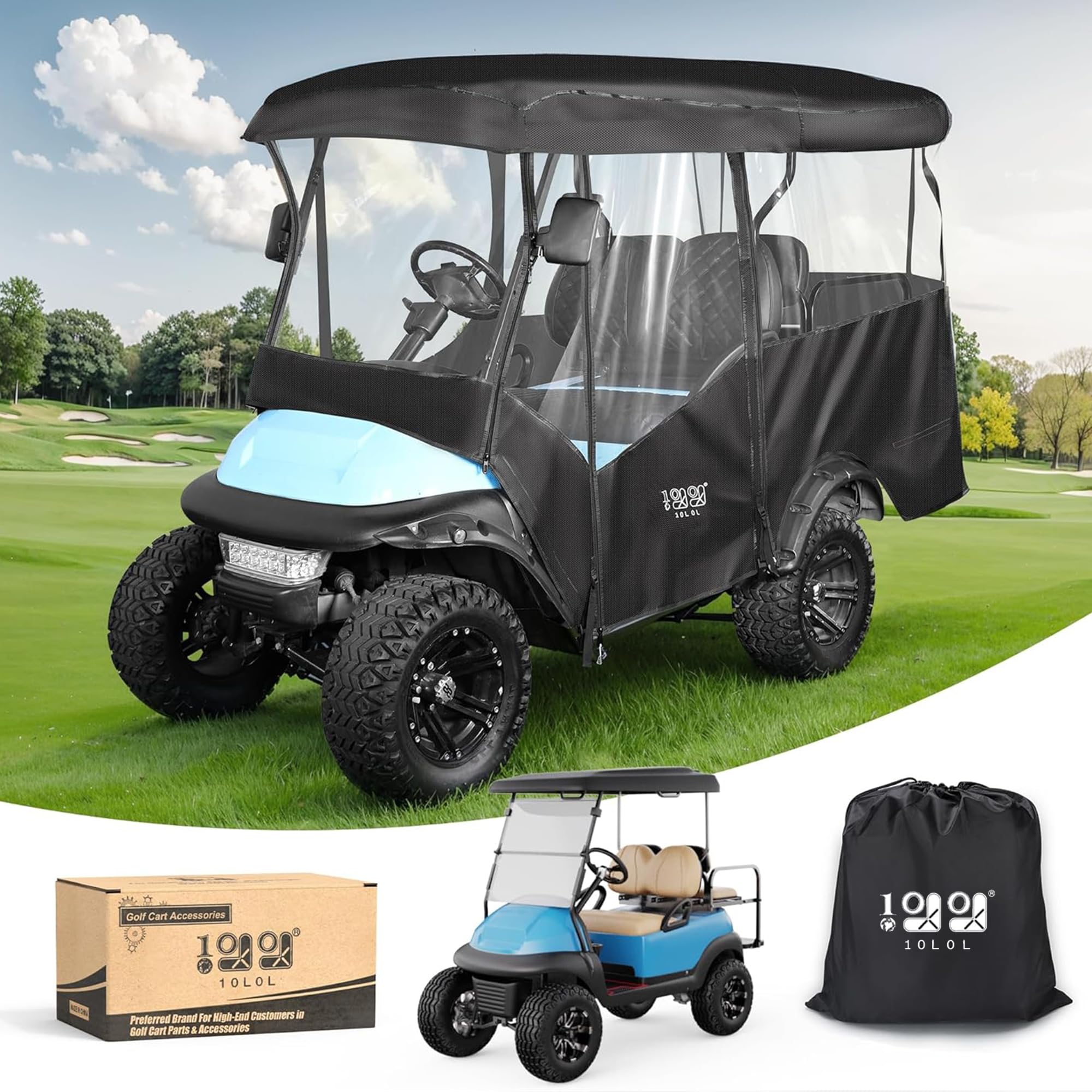 10L0L Deluxe obudowa wózka golfowego uniwersalna do Yamaha, EZGO i Club Car Golf Buggg, pokrowiec na wózek golfowy dla 4 pasażerów 600D, wodoodporny, wiatroszczelny materiał, przenośny, przezroczysty