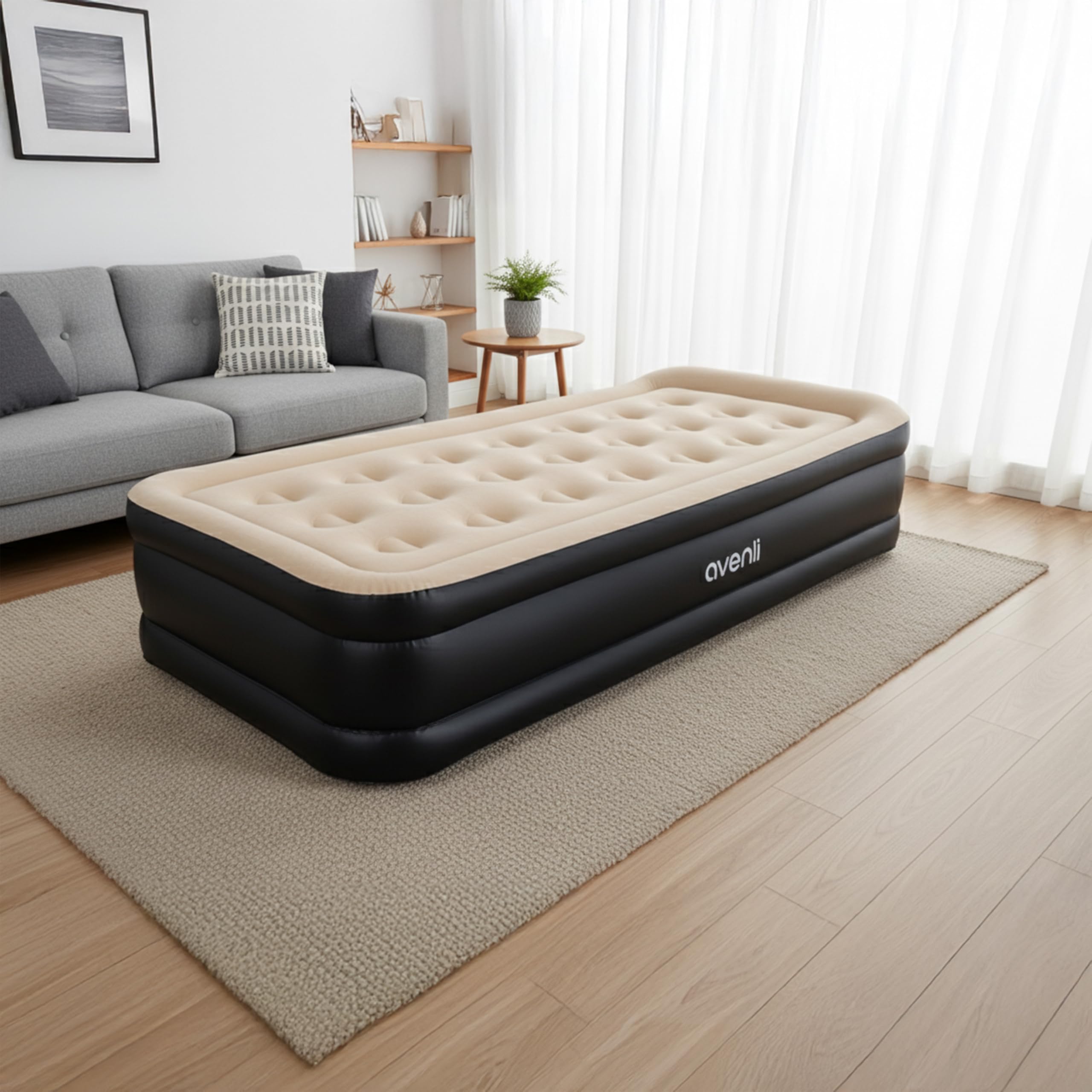 AVENLI Luftmatratze selbstaufblasend 1 Person 196x97x47 cm Twin-Size Luftbett mit integrierter Elektropumpe bis 150 kg Camping Coil-Beam beige