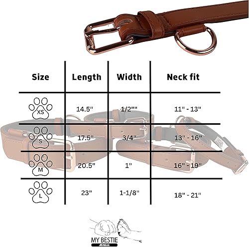 Miniatura 2 de My Bestie - Collar para mascotas de cuero acolchado de oro rosa suave para perros duradero calidad elegante collar para perro XS S M L