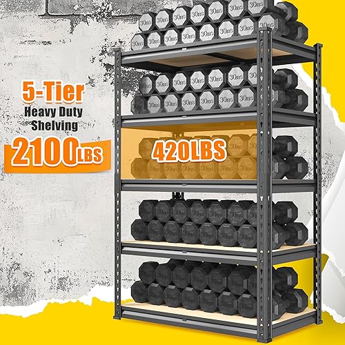 Miniatura 4 de Estantería de garaje de 72.12 pulgadas de alto, estantes de almacenamiento con carga de 2100 libras, estantería ajustable de 5 niveles con tablas de