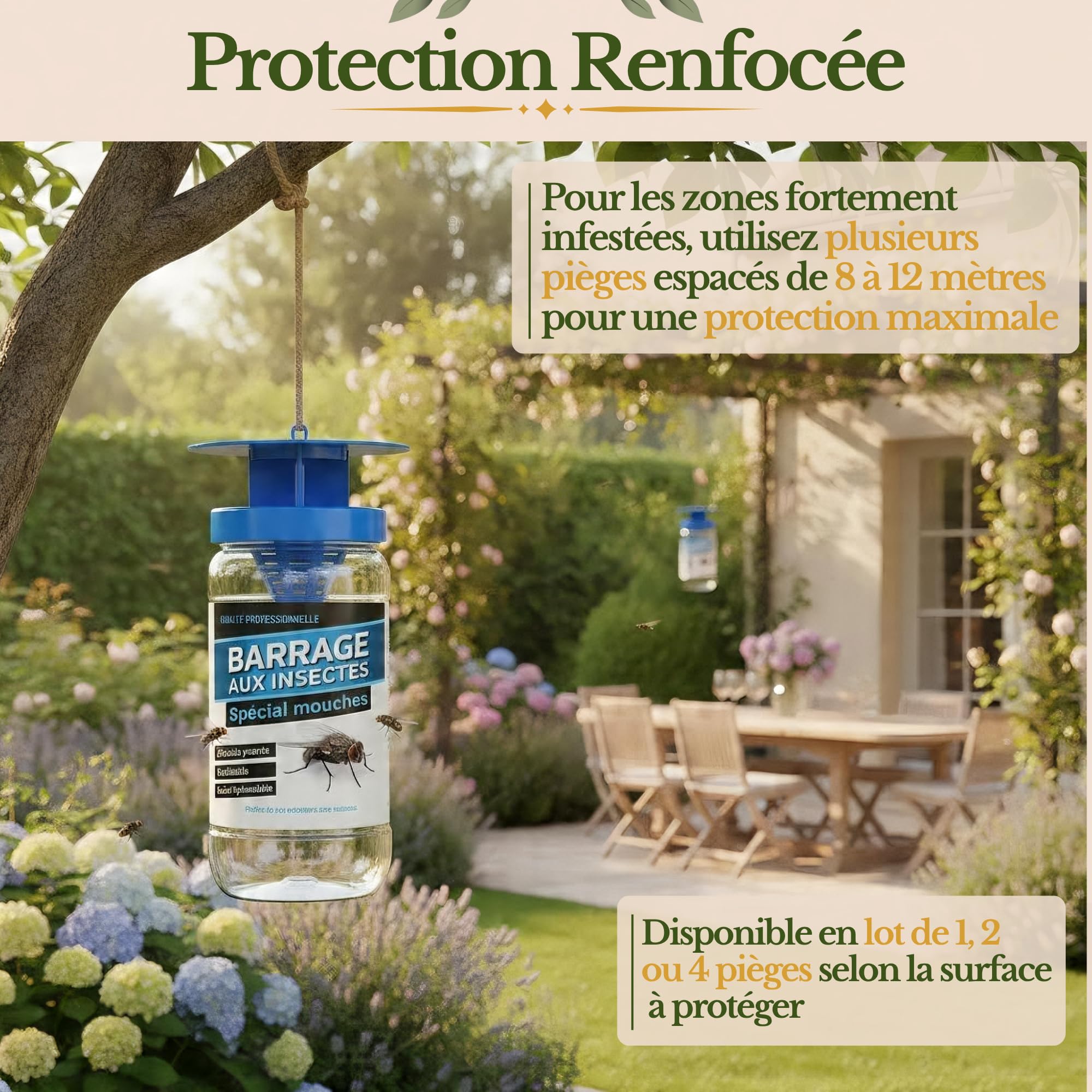 Piège à Mouche Extérieur avec Super Attractif - Appât de Qualité Professionnelle - Bouteille Piège Anti Mouche avec Entonnoir Réutilisable - Pour Jardin et Terrasse