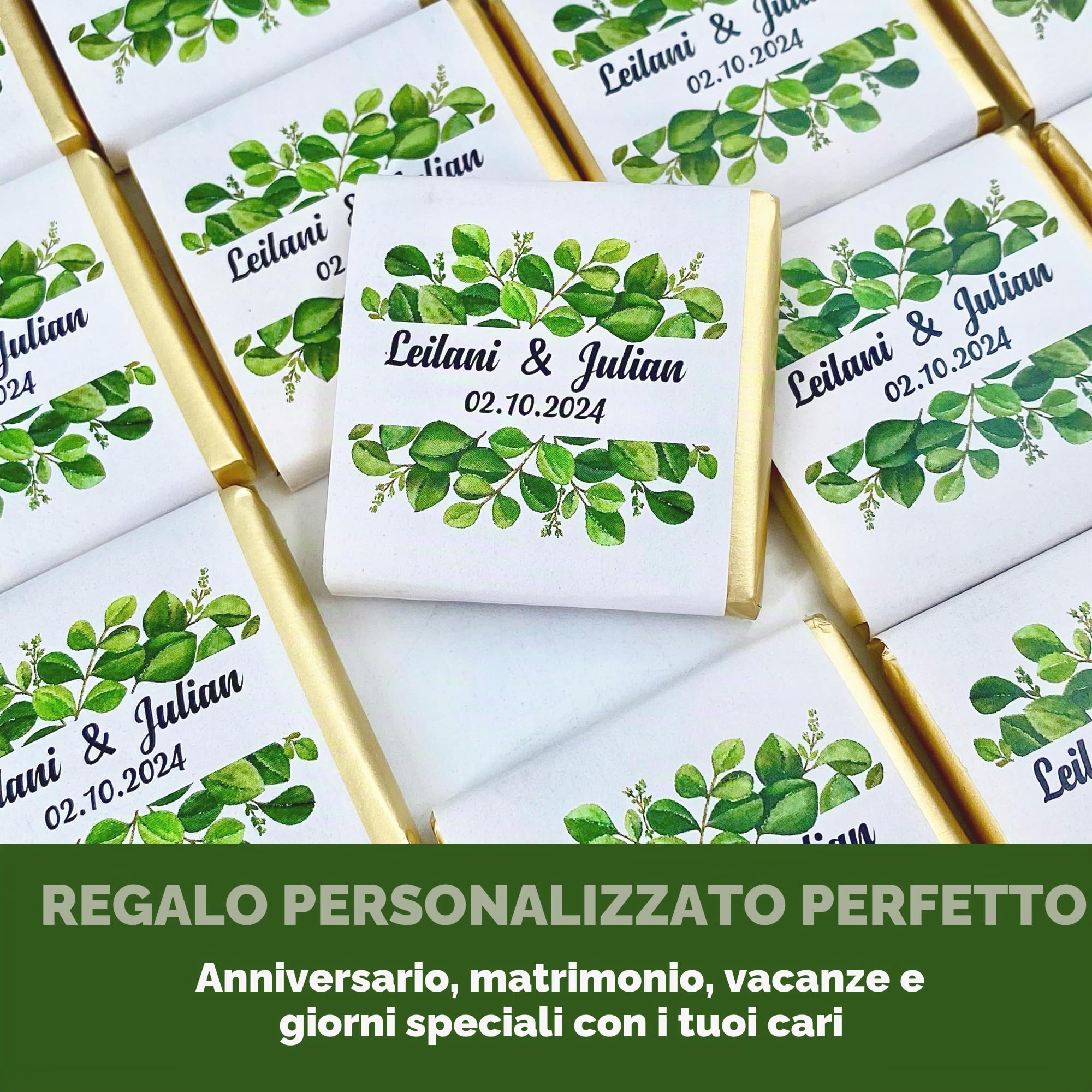 Set di 50 cioccolatini nuziali personalizzati, bomboniere nuziali personalizzate al cioccolato per gli ospiti, bomboniere personalizzate, design unico per matrimoni, regali per damigelle d'onore
