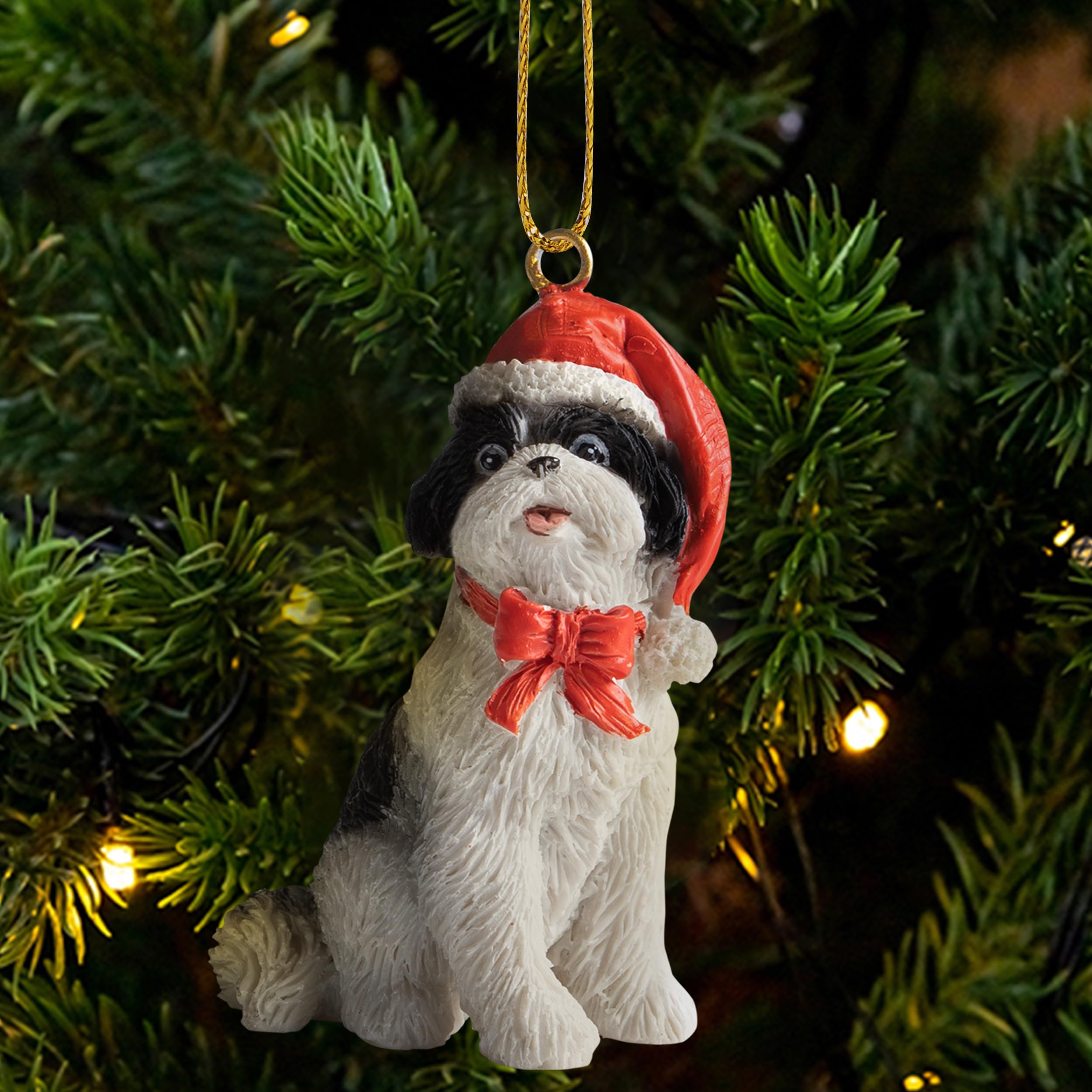 Amazon.co.jp: 犬の置物 クリスマスオーナメント サンタハット付き(BLK