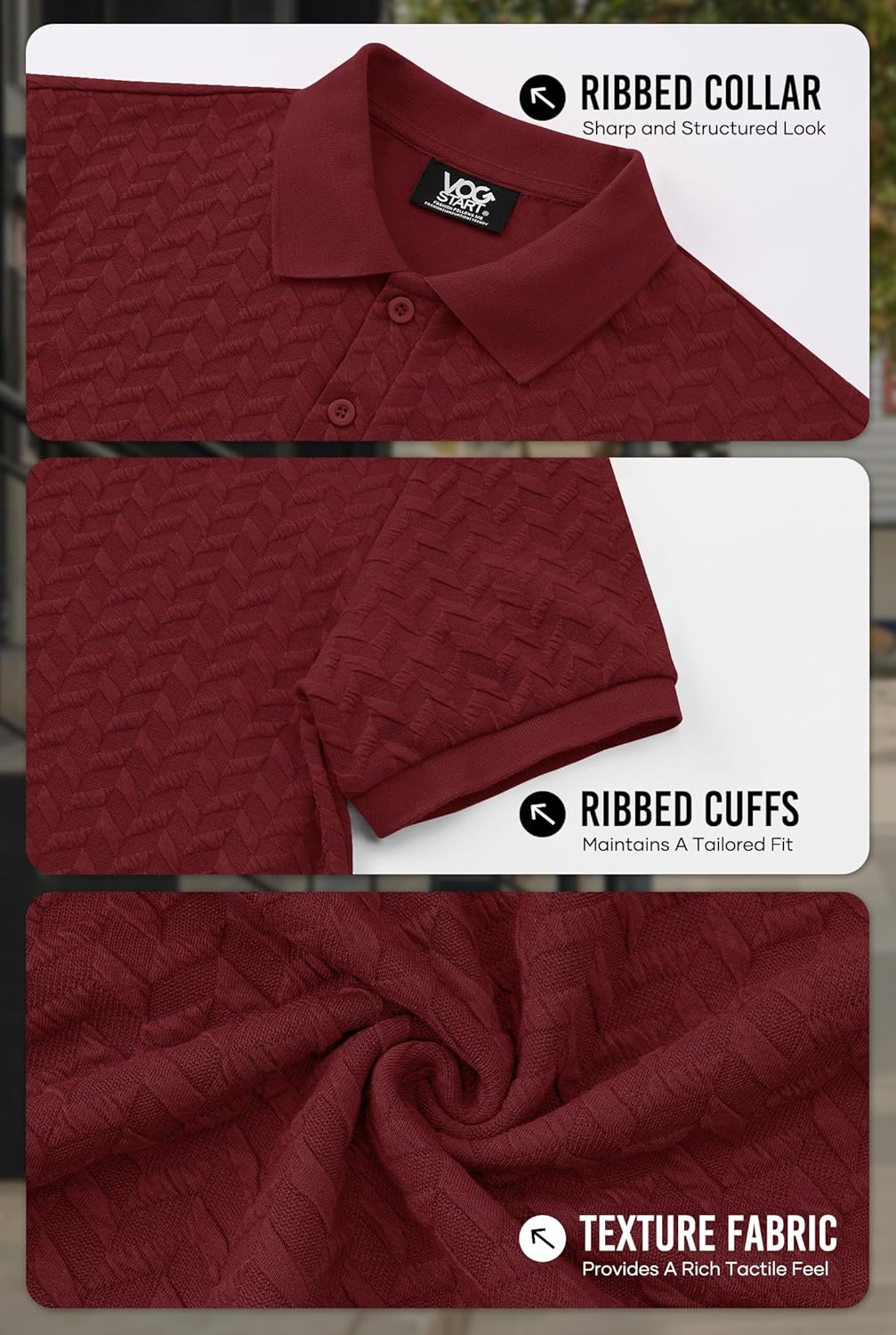 Men Textured Polo Shirts Casual Summer Short Sleeve Poloshirt (S-XXL) - Image 6