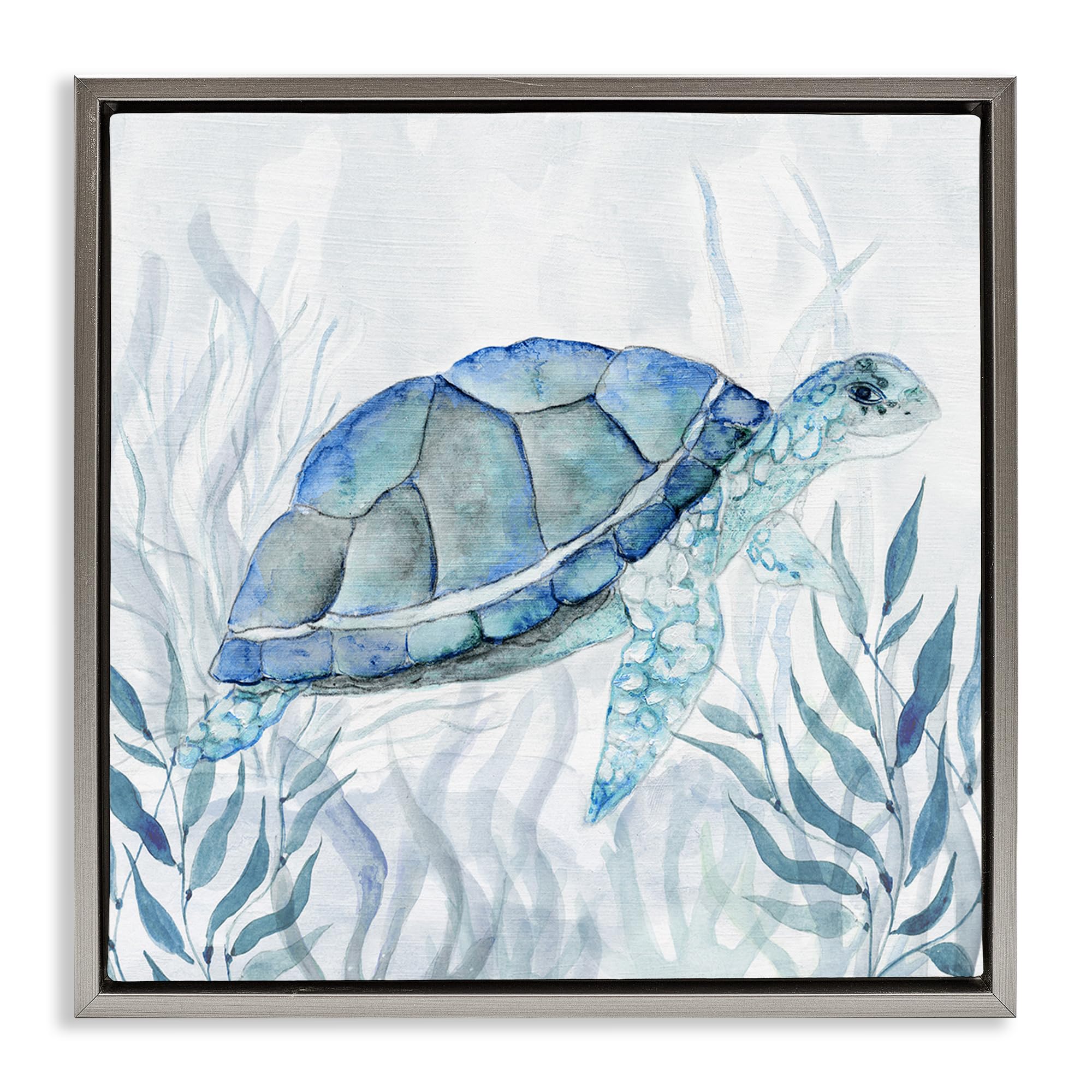 Stupell Industries 'Smiling Turtle Gaze', Floating Frame Canvas Art, Gray, 25 x 25 Inches, Easy to Hang and Sturdy, Made in USA, by Janet Tava