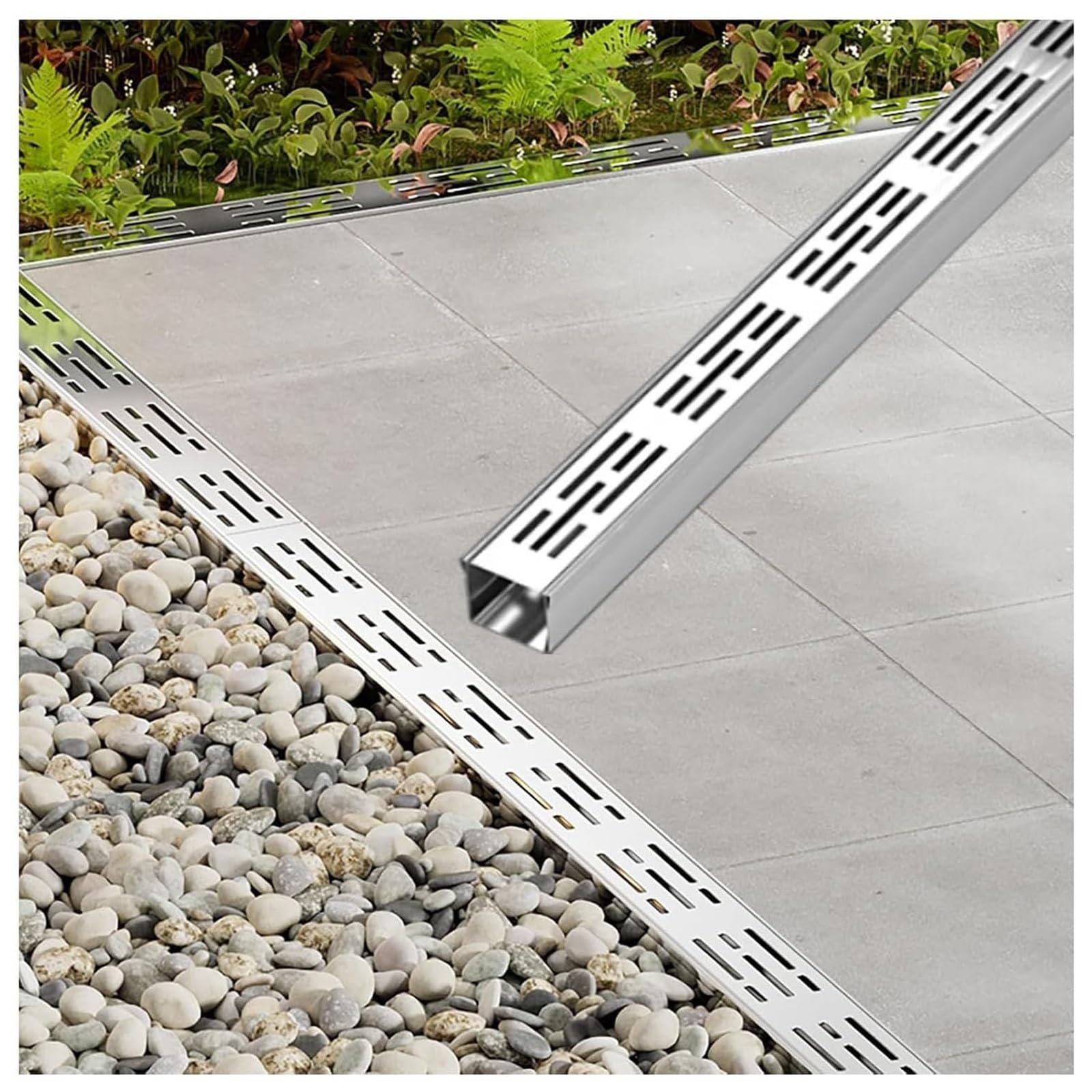 Genérico Desagüe Lineal Exterior de Acero Inoxidable con Rejilla: Ideal para terrazas de Piscinas, Patios y pasillos. Impermeable, Duradero y Resistente a la corrosión.