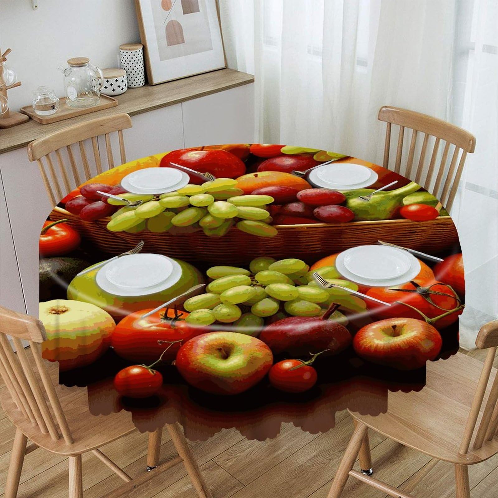 FekiLoot Variety Fresh Vegetables Fruits Round Tablecloth 60 Inch Waterproof Heavy Duty Table Cloth Spillproof Washable Table Cover Wrinkle Resistant Tablecloths Decorative Table Cloths