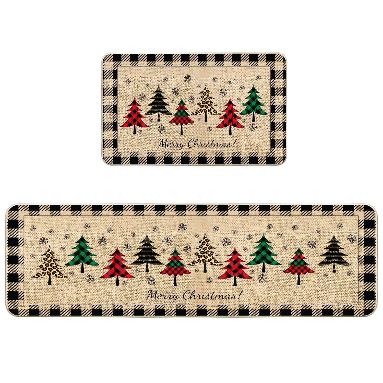 VAKADO Fußmatte mit weihnachtlichem Büffelmuster, flecken- und lichtbeständig, rutschfeste Gummi-Unterseite, leicht zu reinigen, für Küchentür, Haustür, 43,2 x 73,2 cm, 43,2 x 129,2 cm, 2 Stück