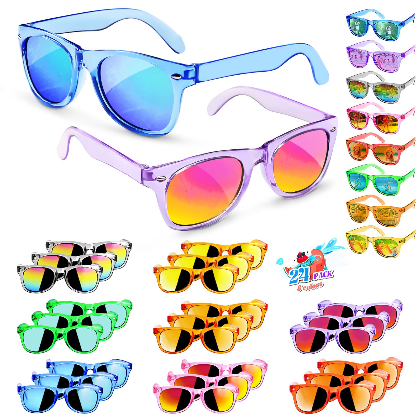 Kids Sunglasses Party Favors - Boys Girls Age 3-8 Birthday Goodie Bags Stuffers, Neon Sunglasses with UV 400 Protection for Kids Classroom Favors - 24 Packs