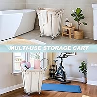 Vista 5 de PLKOW - Cesta de lavandería con ruedas de 120L, carrito de lavandería resistente con bolsa impermeable extraíble, cesta de ropa con estructura