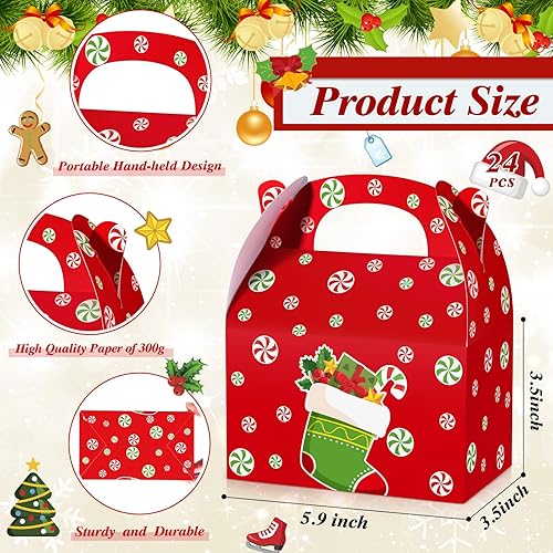 Miniatura 3 de 24 cajas de dulces de Navidad de cartón con asas, cajas de regalo de Navidad 3D con impresión vibrante para regalos de fiesta, dulces de chocolate y