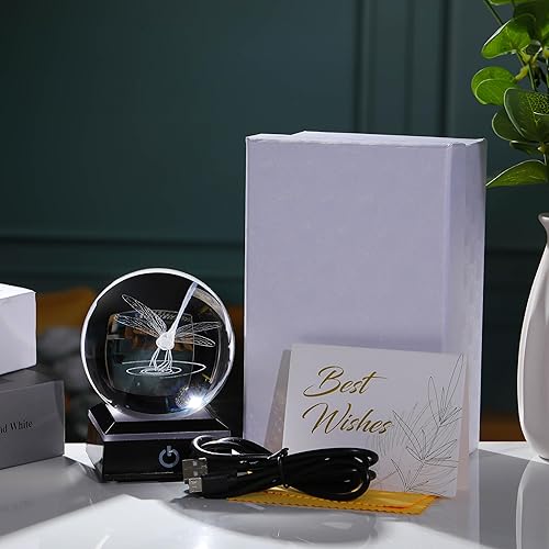 Miniatura 6 de Qianwei Regalos de libélula para mujer, bola de cristal 3D de 3.14 pulgadas, decoración láser de libélula de cristal, animales, libélula de regalo,