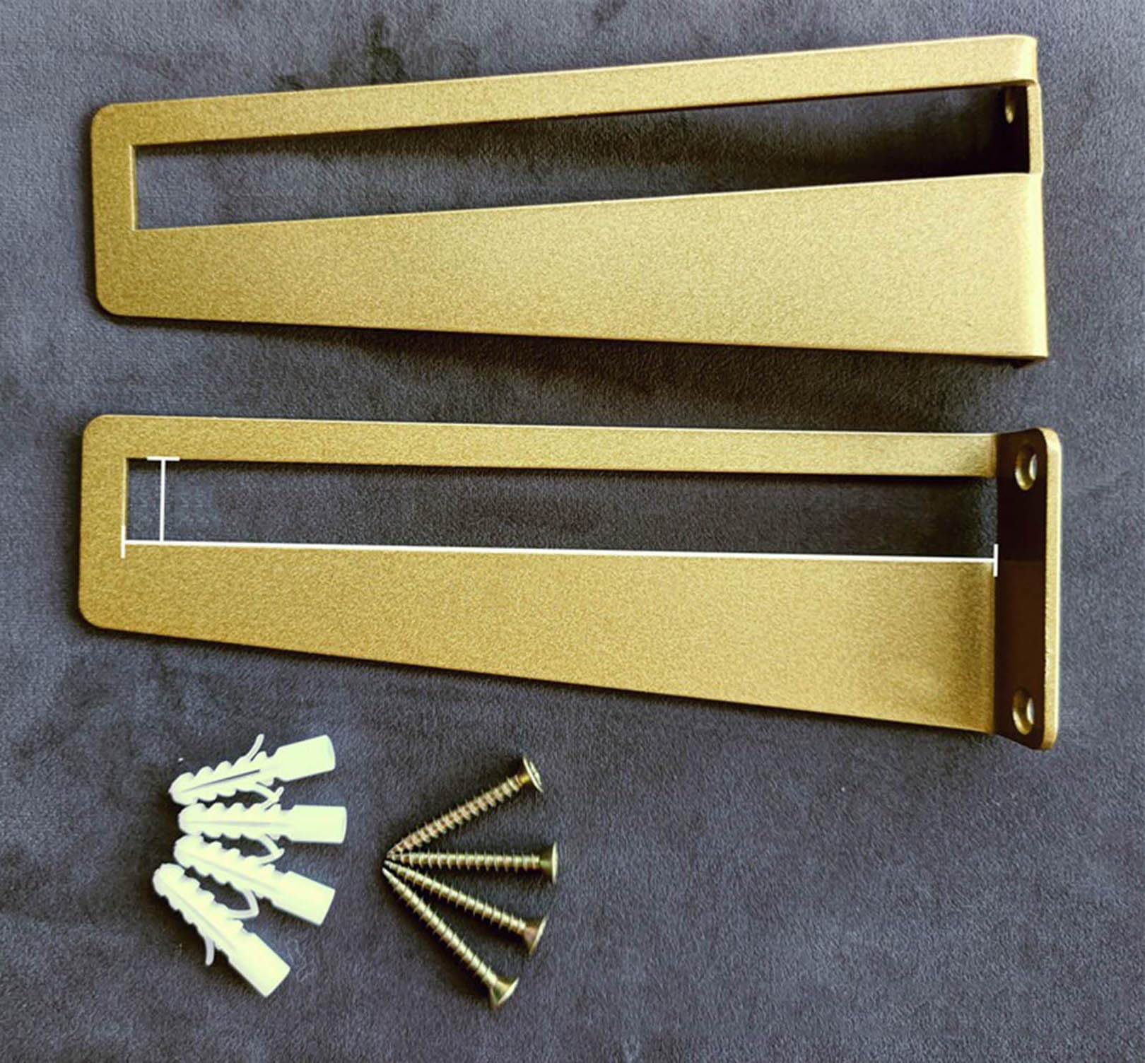 2 Piezas Soportes Flotantes para Estantes,Escuadras para Estanterias Metalicas,Soporte para Estanterías de Pared Pesados para Cocina Libros Estante,Con Tornillos (30.3cm,Dorado)