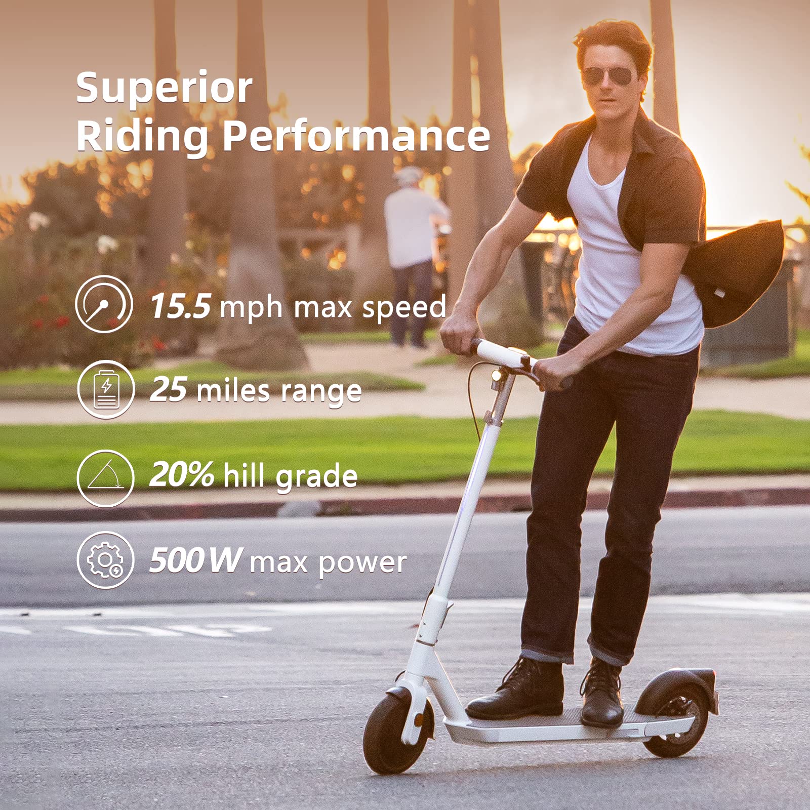 OKAI NEON Electric Scooter for Adults - 25 Miles Range and 15.5 MPH - Colorful Ambient Lights - Wider Deck Lightweight Folding Commuter E Kick Scooter