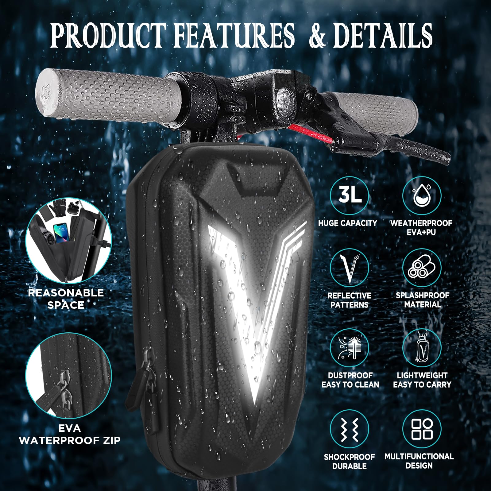 Sac De Guidon Étanche Pour Trottinette Électrique - 2L, Noir, Compatible Xiaomi M365 Pro 2, Ninebot ES1/ES2/ES3/ES4, E8X